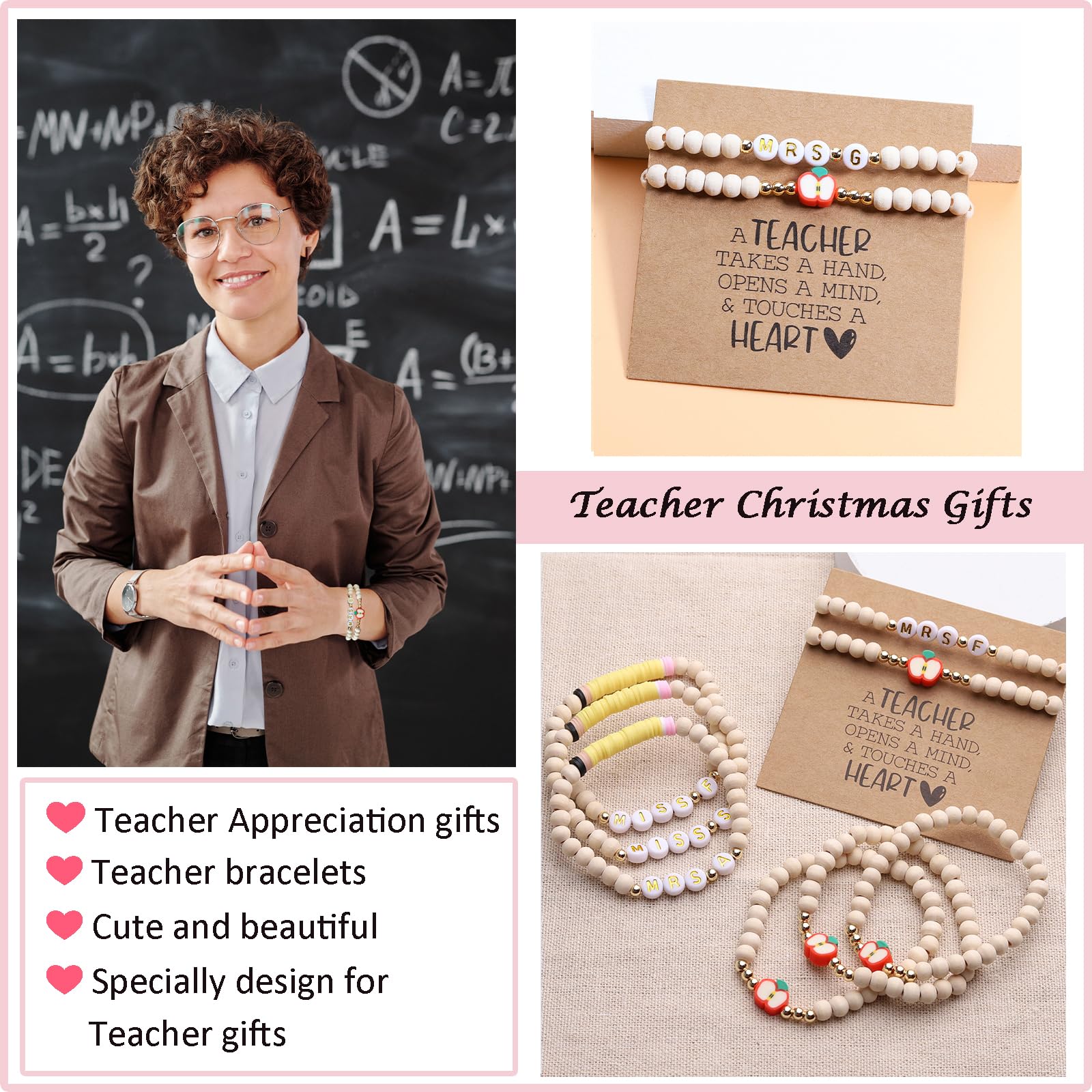 Personalized Teacher Bracelet for Women - 2 Pcs Custom Initial Mrs/Miss/Ms Bracelet Set with Thank You Card - Perfect Teacher Appreciation Gift from Students & Friends - Ideal for Teacher's Day, Retirement, End of Year Gifts & Classroom Thank You Presents