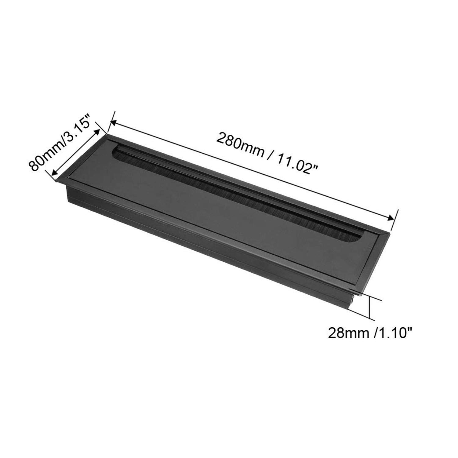 XMHF Aluminum Alloy Cable Grommet - 11 x 3.15 inch (280 x 80mm) Black Rectangle Wire Hole Cover for Desk Cable Management | Perfect for Office, Computer & Home Workstation Organization