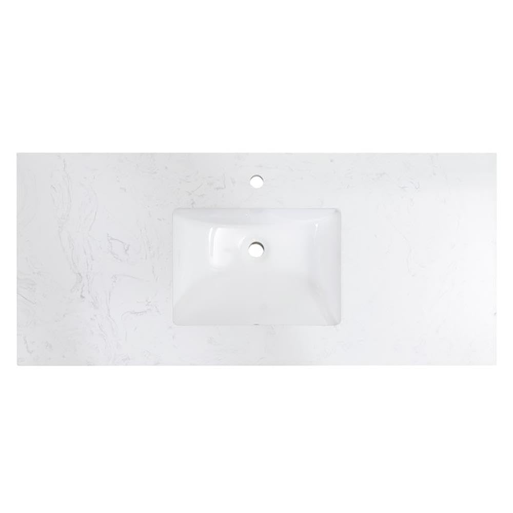 49 Inch White Composite Stone Single Basin Vanity Top with Integrated Sink - Perfect for Bathroom Remodeling & Modern Home Decor
