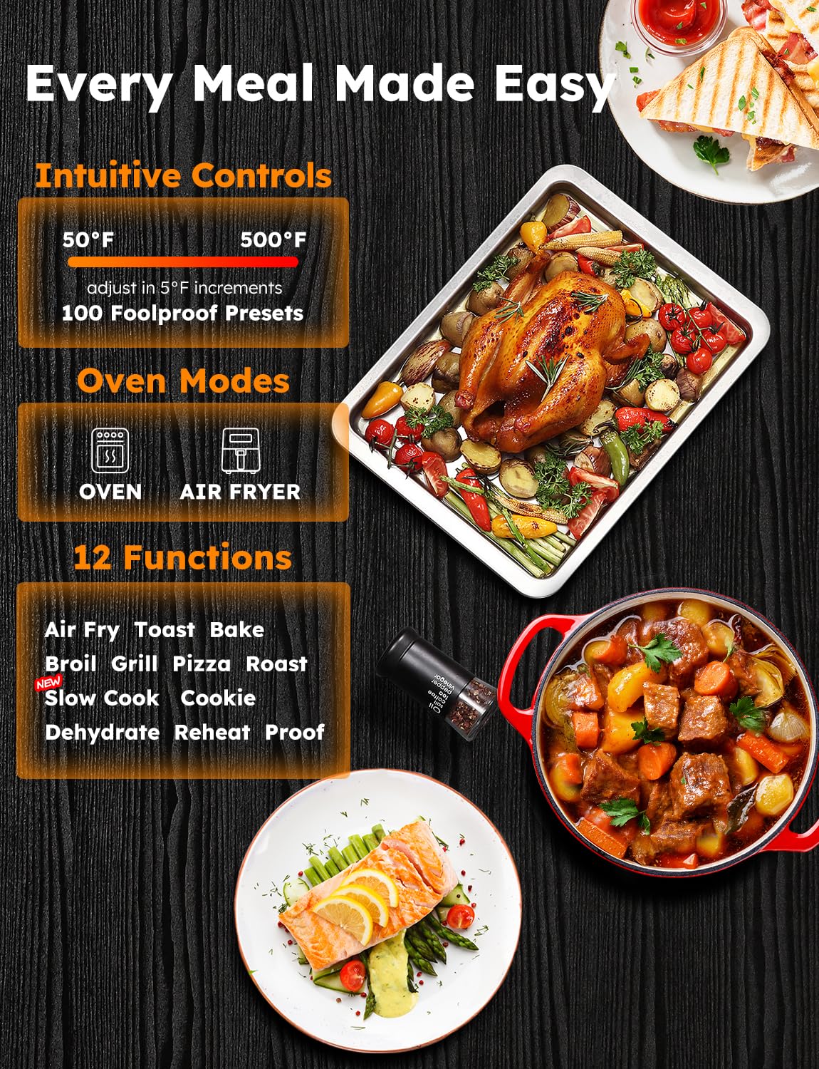 Nuwave Bravo Pro Smart Toaster Oven Countertop - 30QT Stainless Steel Air Fryer Combo with 100% Convection, 112 Presets & Pizza Zones | 35% Crispier, PFAS Free | Perfect for Baking, Roasting & Air Frying in Small Kitchens