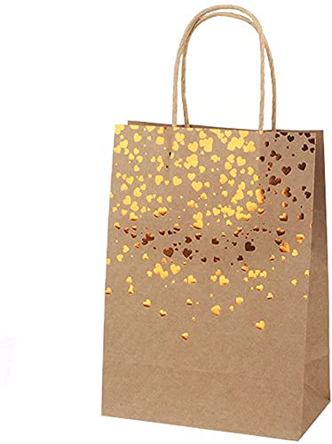 Eco-Friendly Kraft Gift Bags with Handles - Heart Design Recyclable Party Favor Bags for Birthday, Christmas, Baby Shower & Wedding - Perfect for Gift Wrapping, Party Decorations and Special Occasions