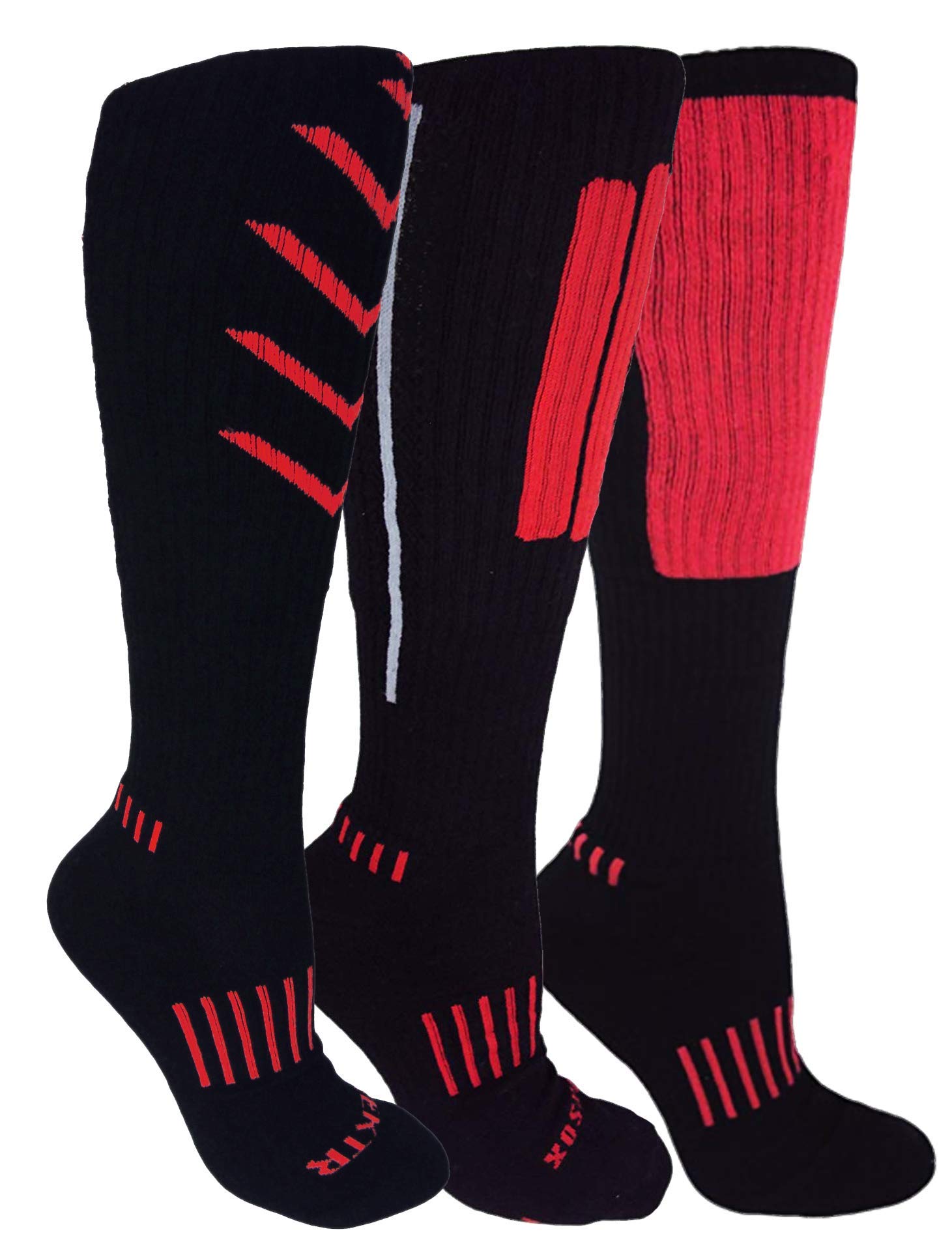 3-Pack Premium Deadlift Socks - Knee High Compression Fitness Socks for Weightlifting, CrossFit & Gym Workouts - Red