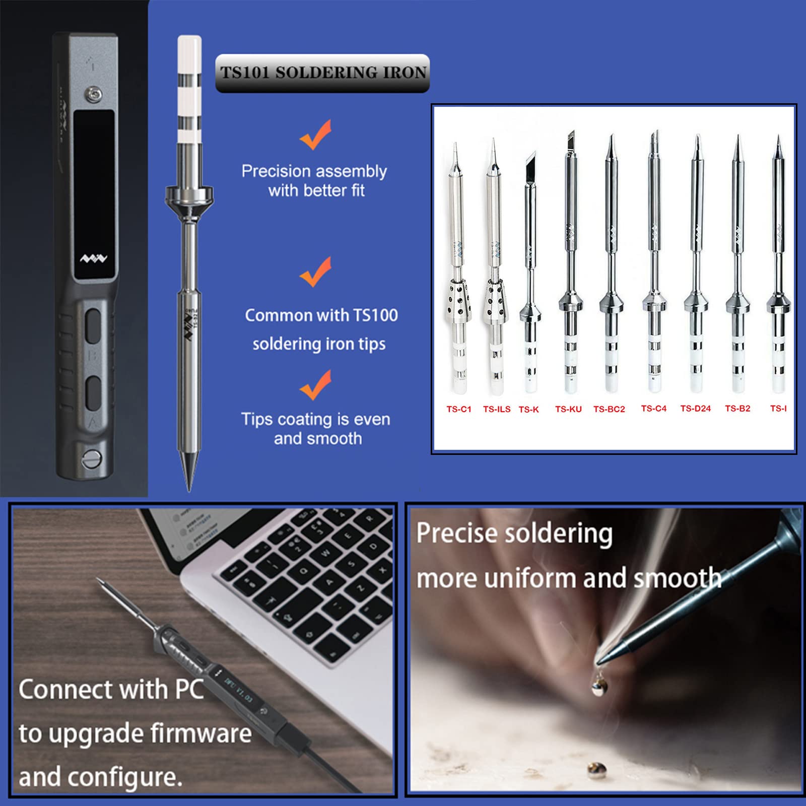 TOOLSAGE TS101 Soldering Iron Kit - Upgraded PD DC Programmable Mini Portable Fast Heating Soldering Iron Station with BC2 Tips Set - Perfect for Electronics Repair, DIY Projects & PCB Soldering