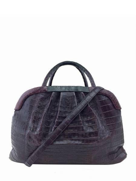 Nancy Gonzalez Genuine Crocodile Leather Pleated Framed Large Satchel Handbag for Women - Perfect for Work, Travel & Special Occasions