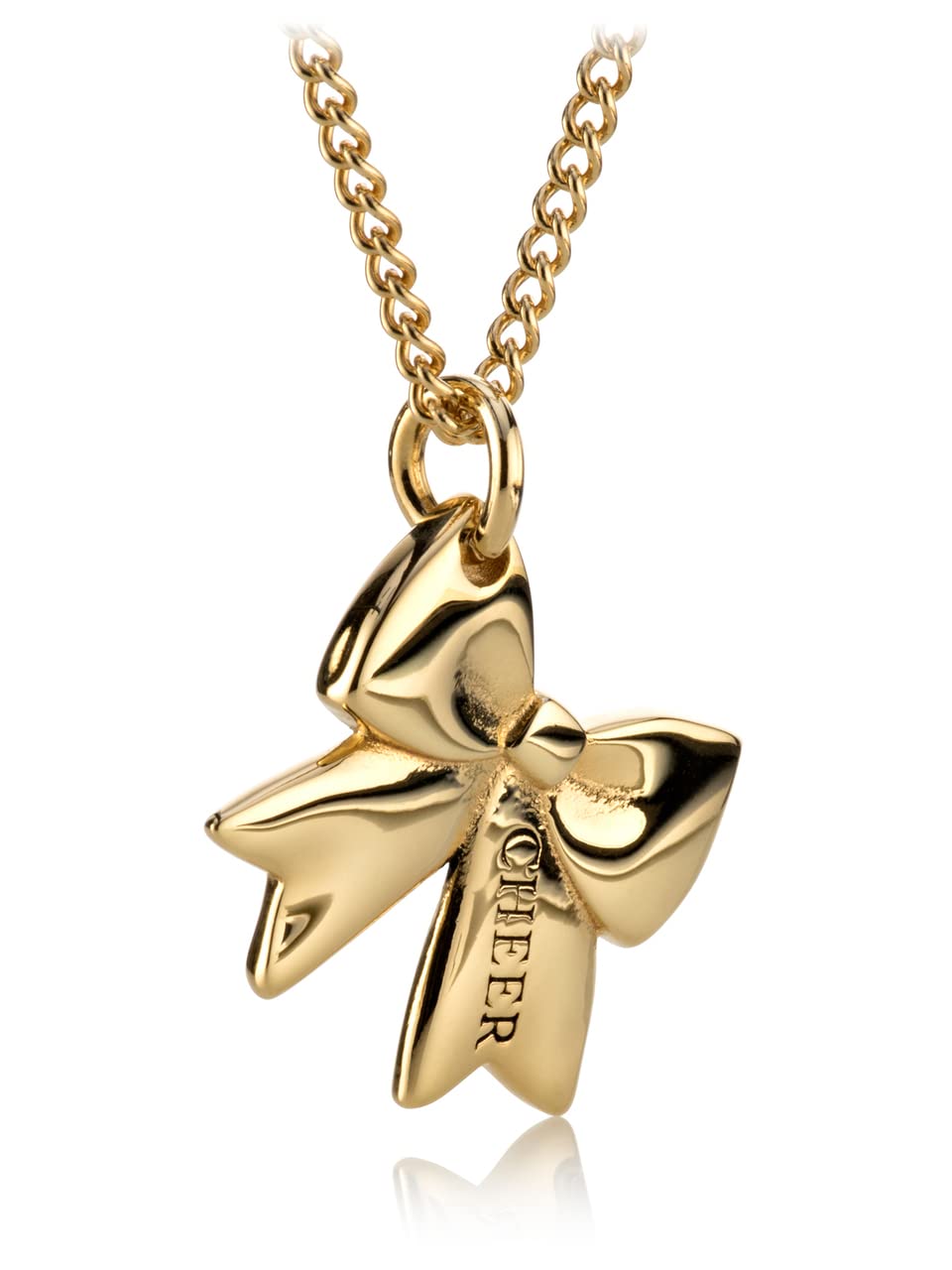 Shields of Strength Women's Gold Plated & Stainless Steel Cheer Bow Necklace with Romans 8:31 Bible Verse - Christian Pendant Jewelry for Cheerleaders, Gift for Athletes & Faith-Based Inspiration