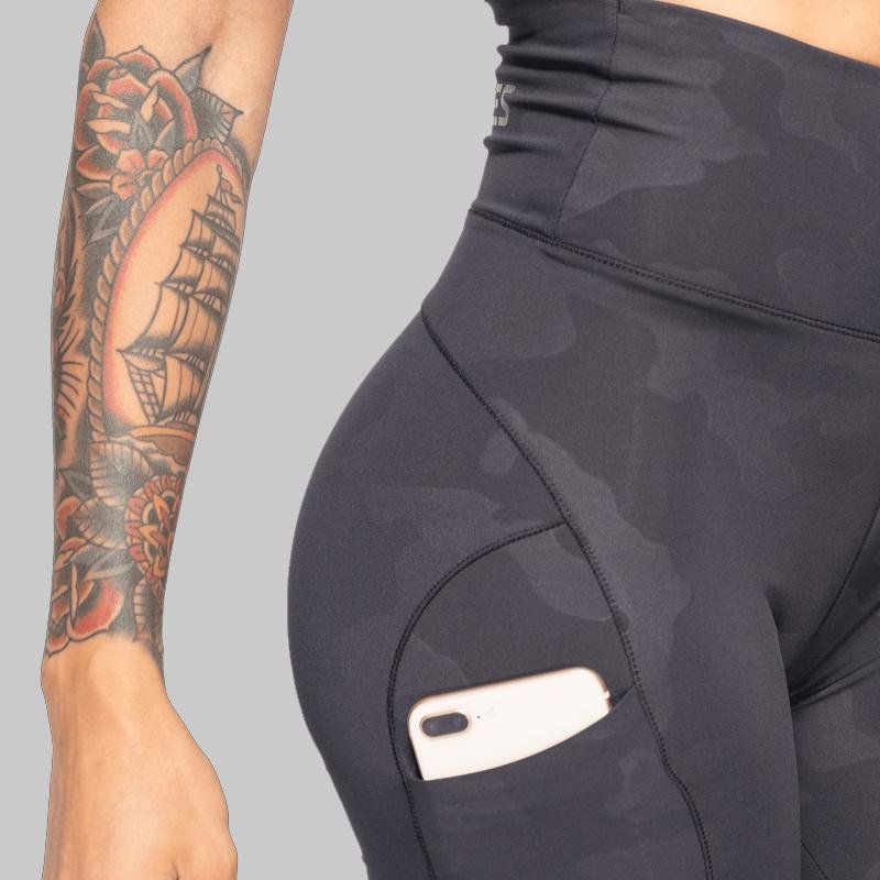 Better Bodies High Waist Leggings for Women - Black Camo Print Yoga Pants, Tummy Control Workout Leggings for Running, Gym & Lounge Wear