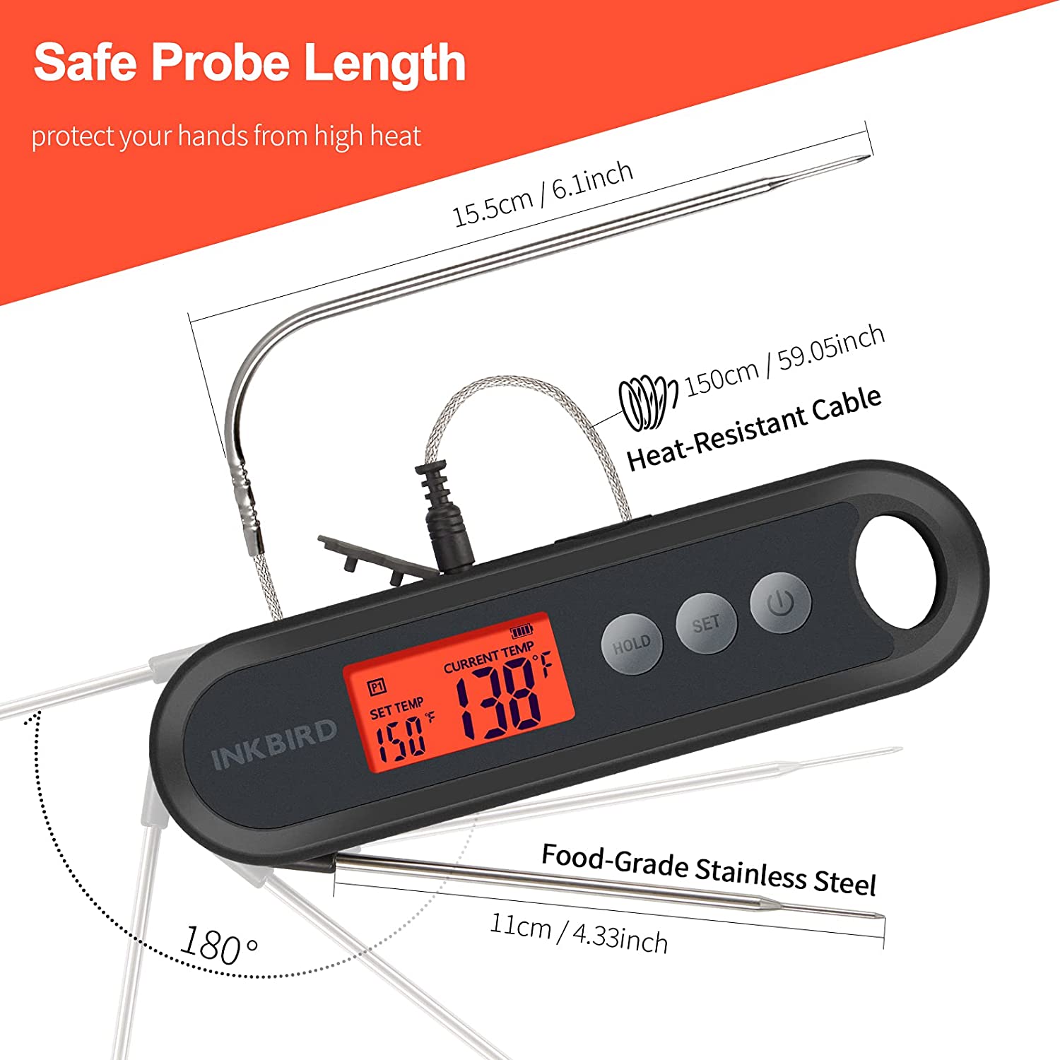 Instant Read Digital Meat Thermometer IHT 2XP - Fast & Accurate Cooking Thermometer for Grilling, Baking, BBQ, and Kitchen Use