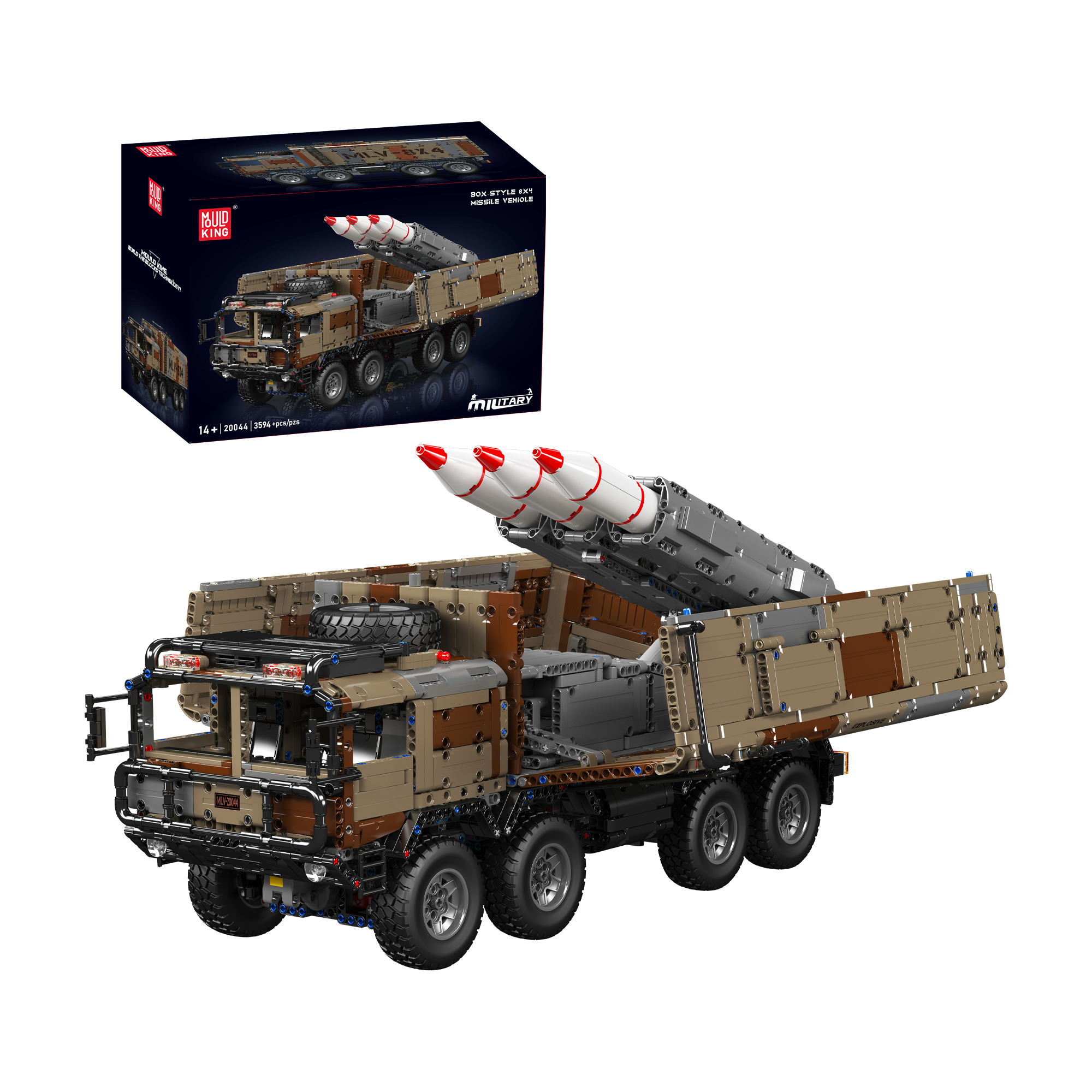 Mould King 20044/20045 8x4 RC Missile Truck Military Building Blocks Set - 3,594 Pieces STEM Toy for Adults & Kids | Remote Control Army Vehicle Model for Collection, Gift & Battle Play