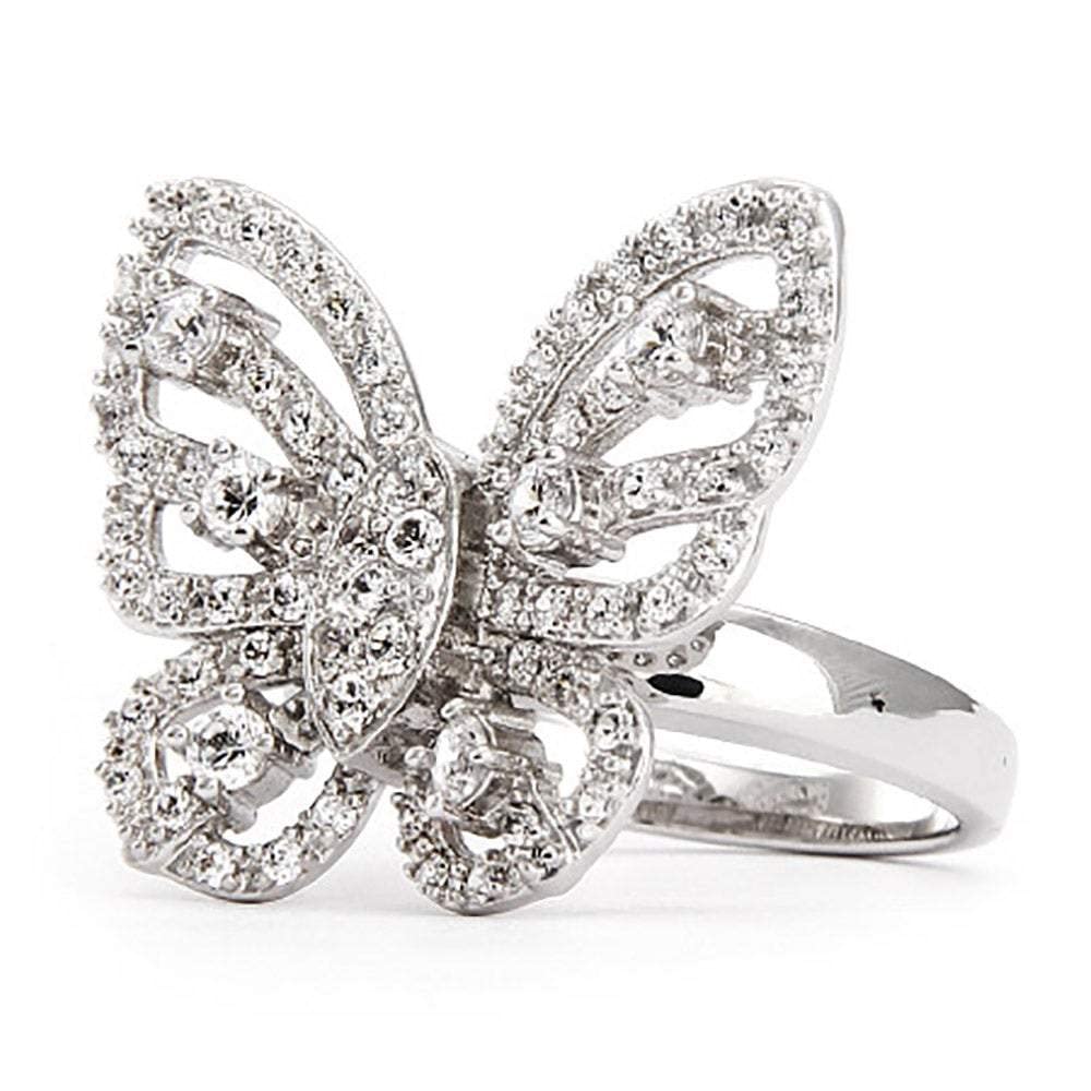 EVE'S ADDICTION Sterling Silver CZ Butterfly Ring for Women - Size 5 to 10 - Elegant Cubic Zirconia Jewelry Gift for Mom, Wife, Girlfriend - Perfect for Birthday, Anniversary & Special Occasions