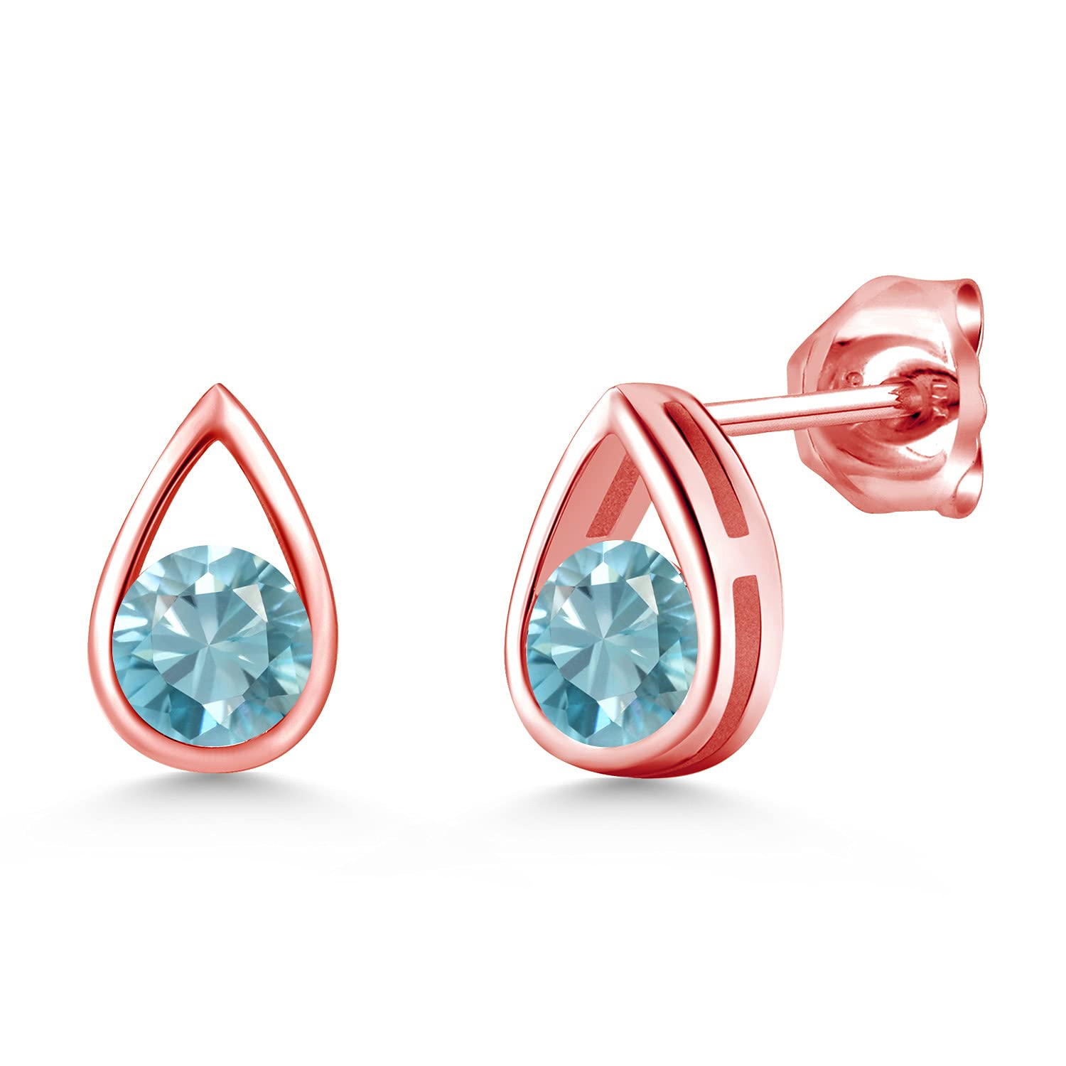 Gem Stone King Teardrop Stud Earrings for Women & Men - 18K Rose Gold Plated Sterling Silver - 5mm Round Cut Birthstone Jewelry - Perfect Gift for Mom, Wife, Her | Elegant Everyday Wear & Special Occasion Gift