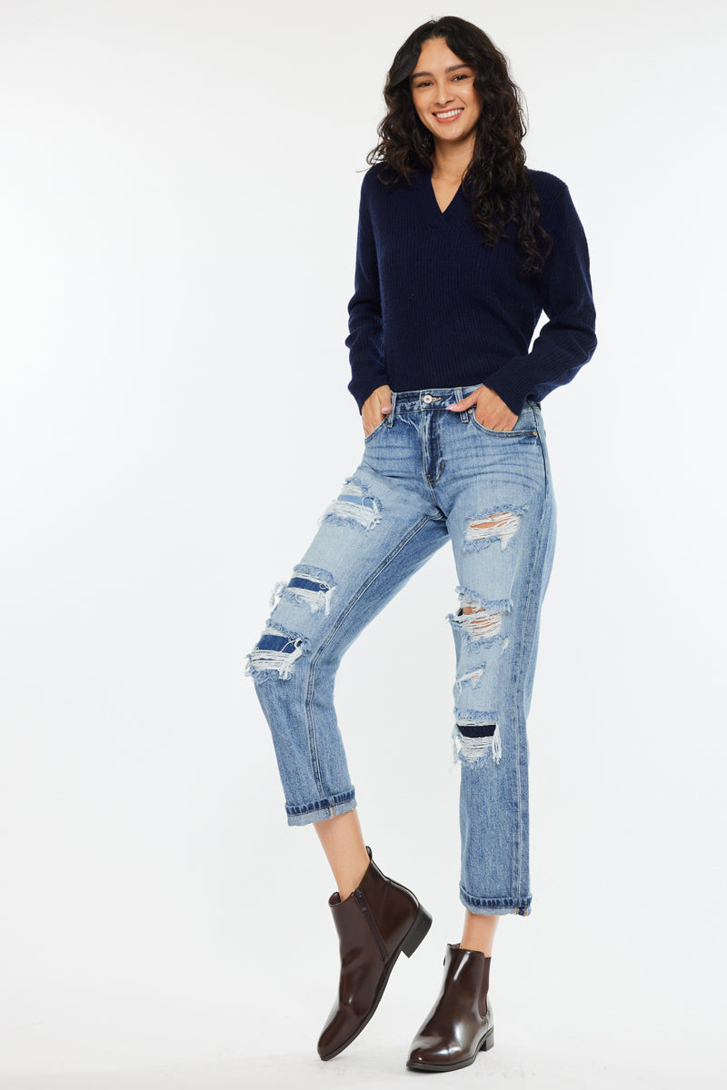 Nicola High Rise Boyfriend Jeans for Women - Comfortable Stretch Denim Pants with Relaxed Fit | Perfect for Casual Outfits, Streetwear & Everyday Wear