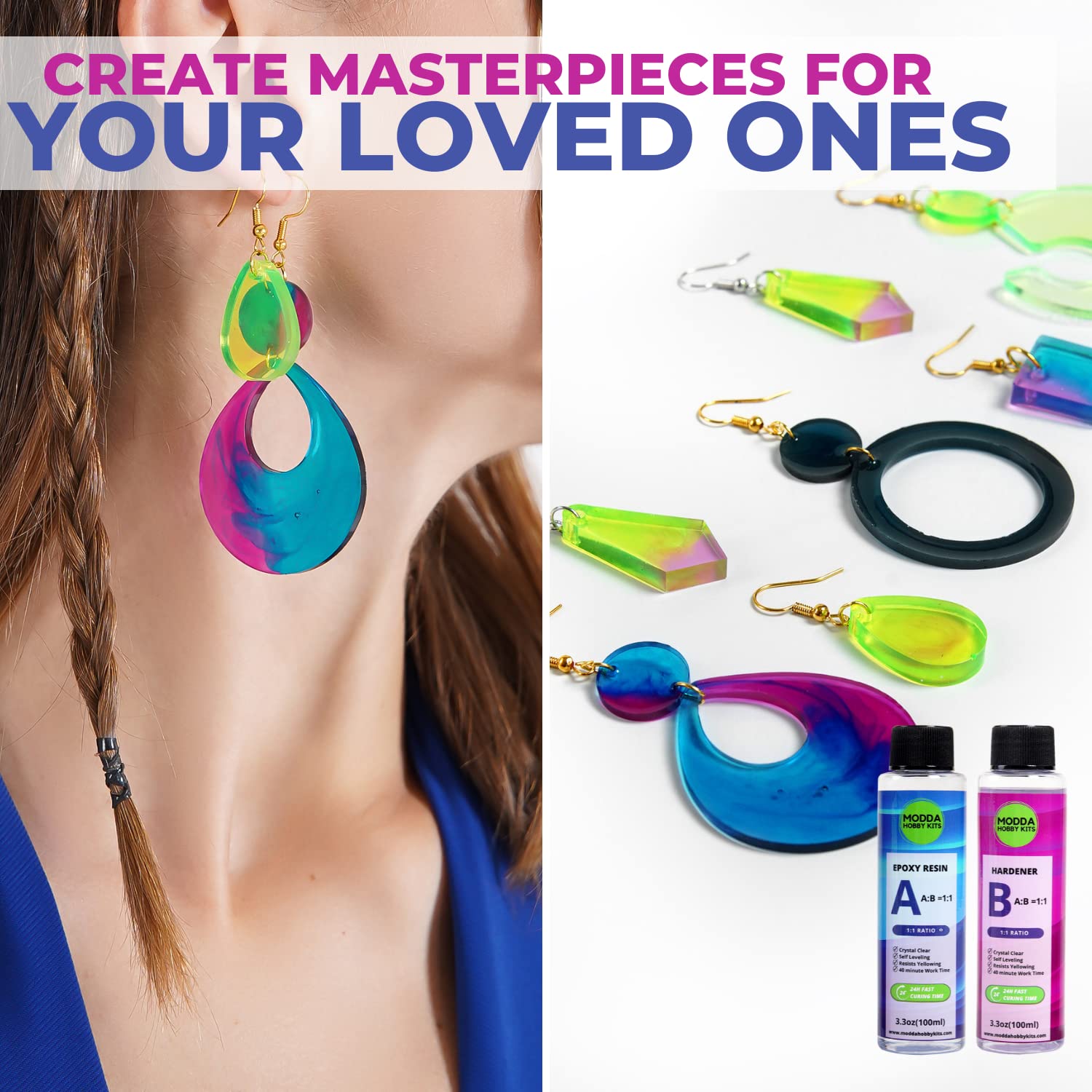 Premium Epoxy Resin Kit for Jewelry Making - Crystal Clear, Self-Leveling, UV & Yellowing Resistant, Bubble-Free - Perfect for DIY Crafts, Resin Casting, Coating, and Art Projects - Easy 1:1 Mix Ratio with Hardener (16oz) - Ideal for Pendants, Earrings, Bracelets & Home Decor