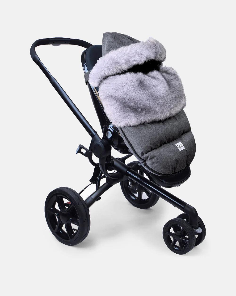 7 A.M. Car Seat Cover & Stroller Footmuff - Tundra Plush & Faux Fur in Heather Dark Grey - Warm Winter Protection for Babies in Car Seats and Strollers