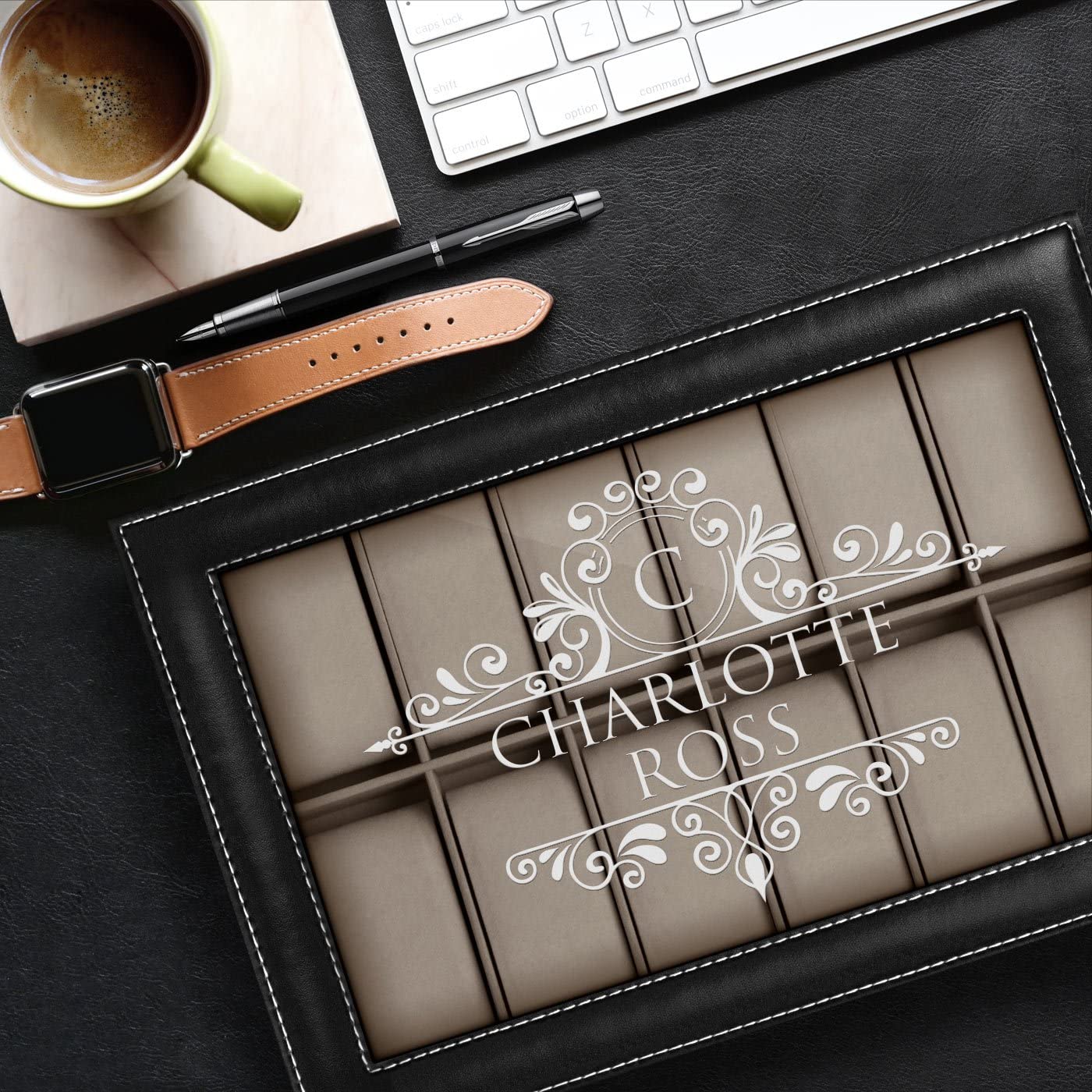 Maverton Watch Organizer Box for 12 Watches - Personalized Jewelry Storage Case with Monogram - Elegant Watch Display Box for Women - Perfect Birthday Gift & Customized Present for Her - Great for Watch Collectors, Travel Storage, and Luxury Gift Giving