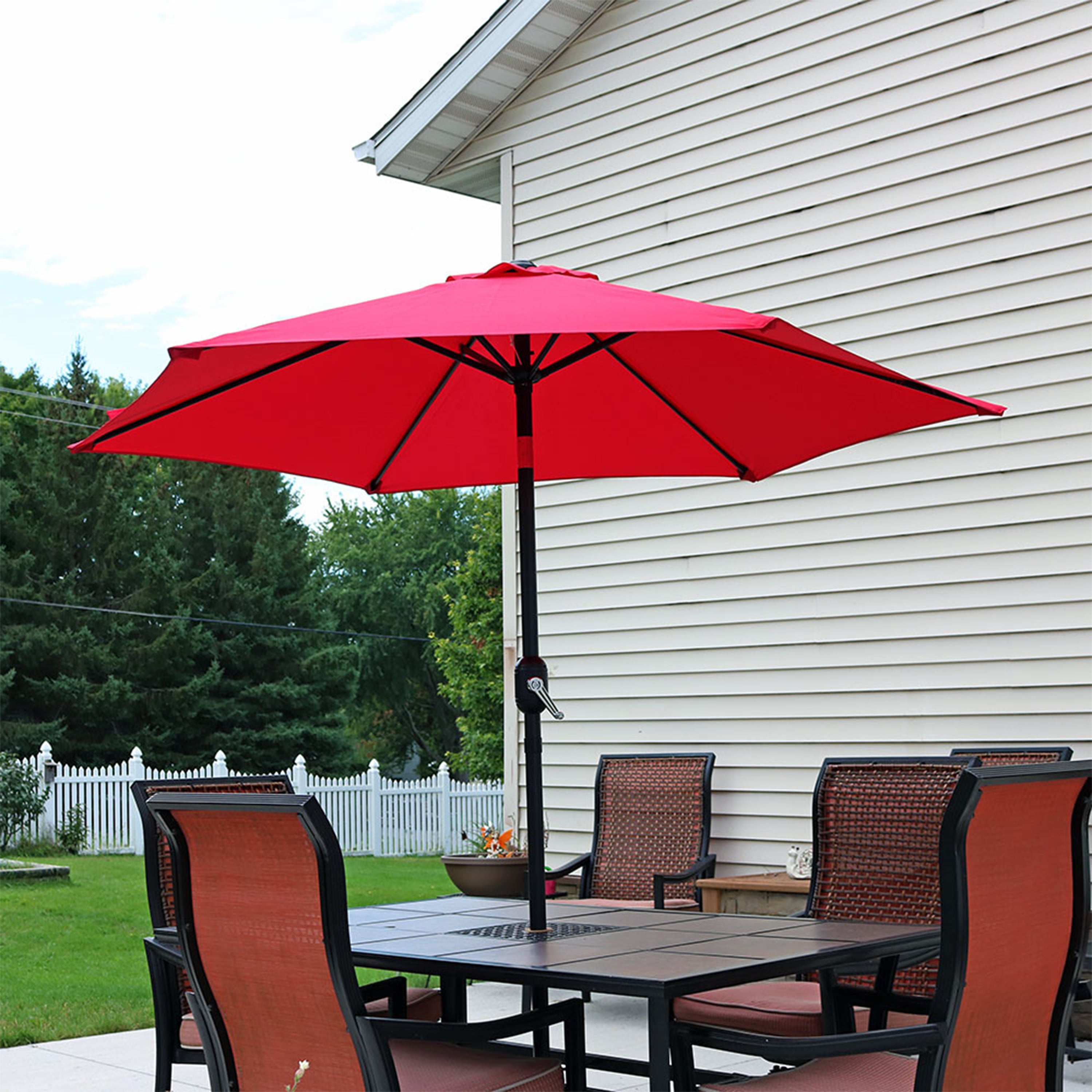 Sunnydaze 7.5 Foot Aluminum Outdoor Patio Umbrella with Tilt & Crank - Perfect for Backyard, Poolside, and Garden Shade