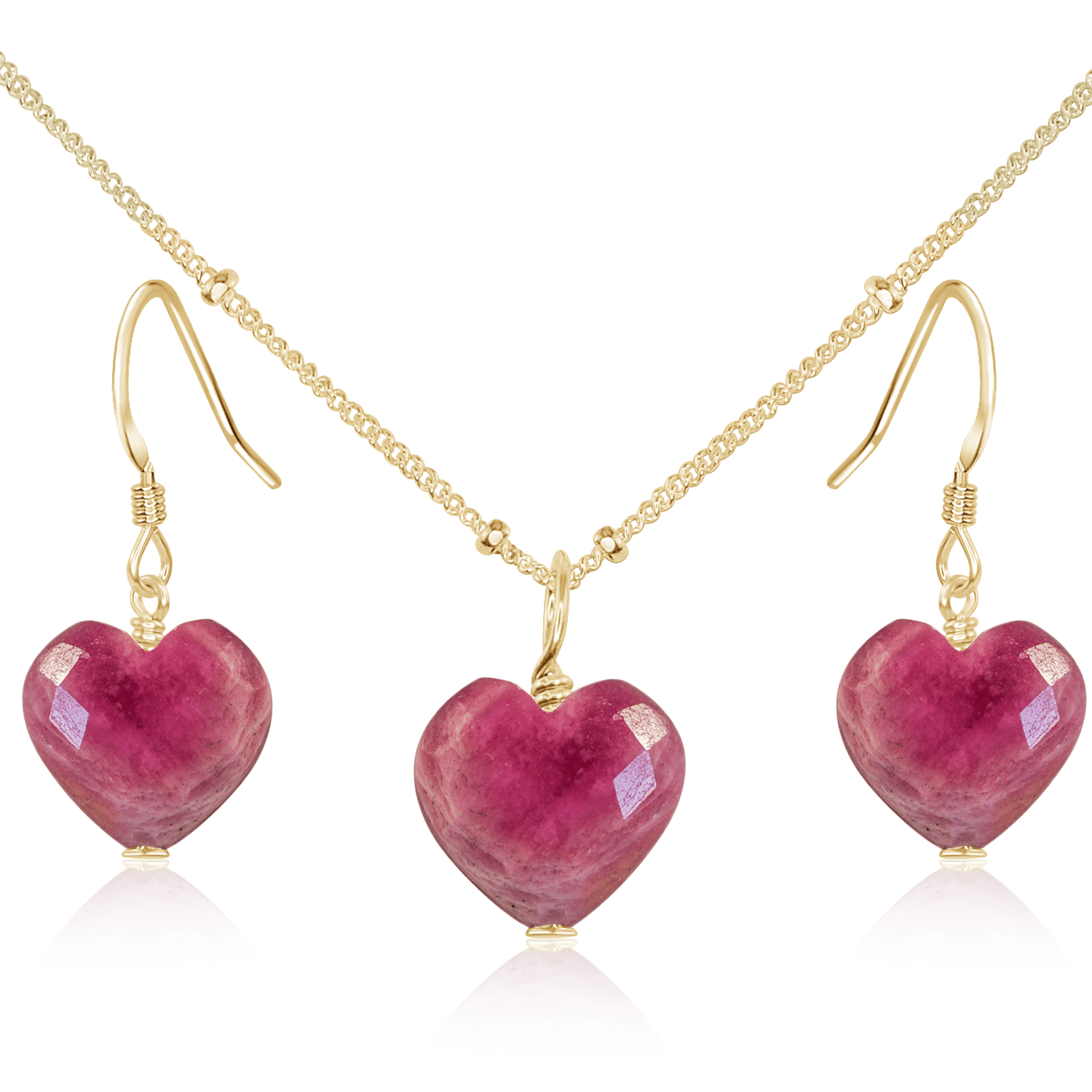 Ruby Crystal Heart Jewelry Set for Women - Elegant Necklace & Earrings Gift Set - Perfect for Valentine's Day, Anniversary & Romantic Occasions
