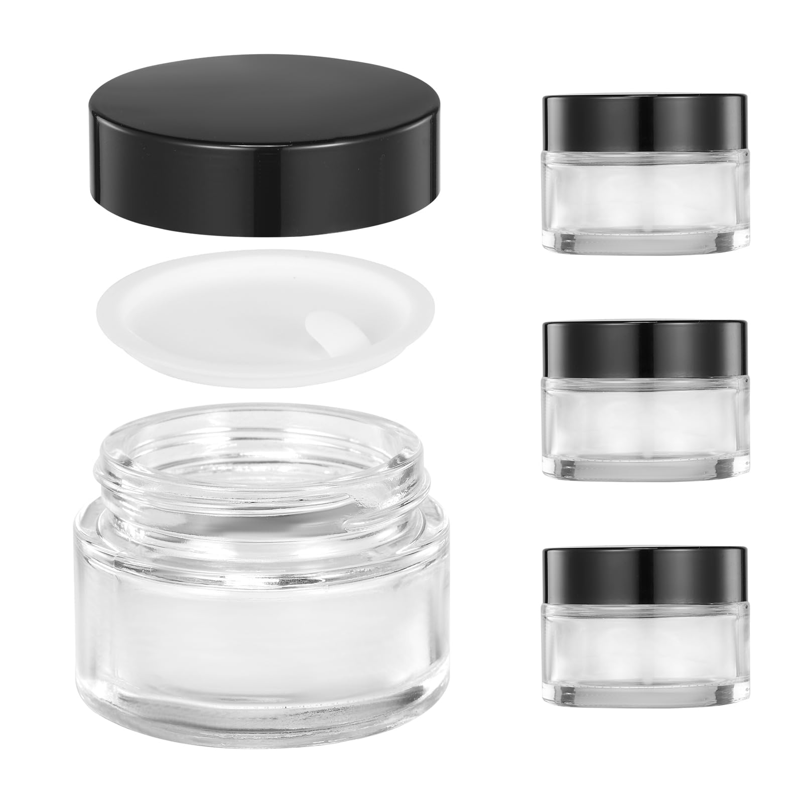 1oz (30ml) Clear Glass Jars with Airtight Lids - 4 Pack Small Reusable Containers for Creams, Lotions, Cosmetics, Spices & Powders | Perfect for DIY Beauty Products, Essential Oils Storage & Travel Size Organizers