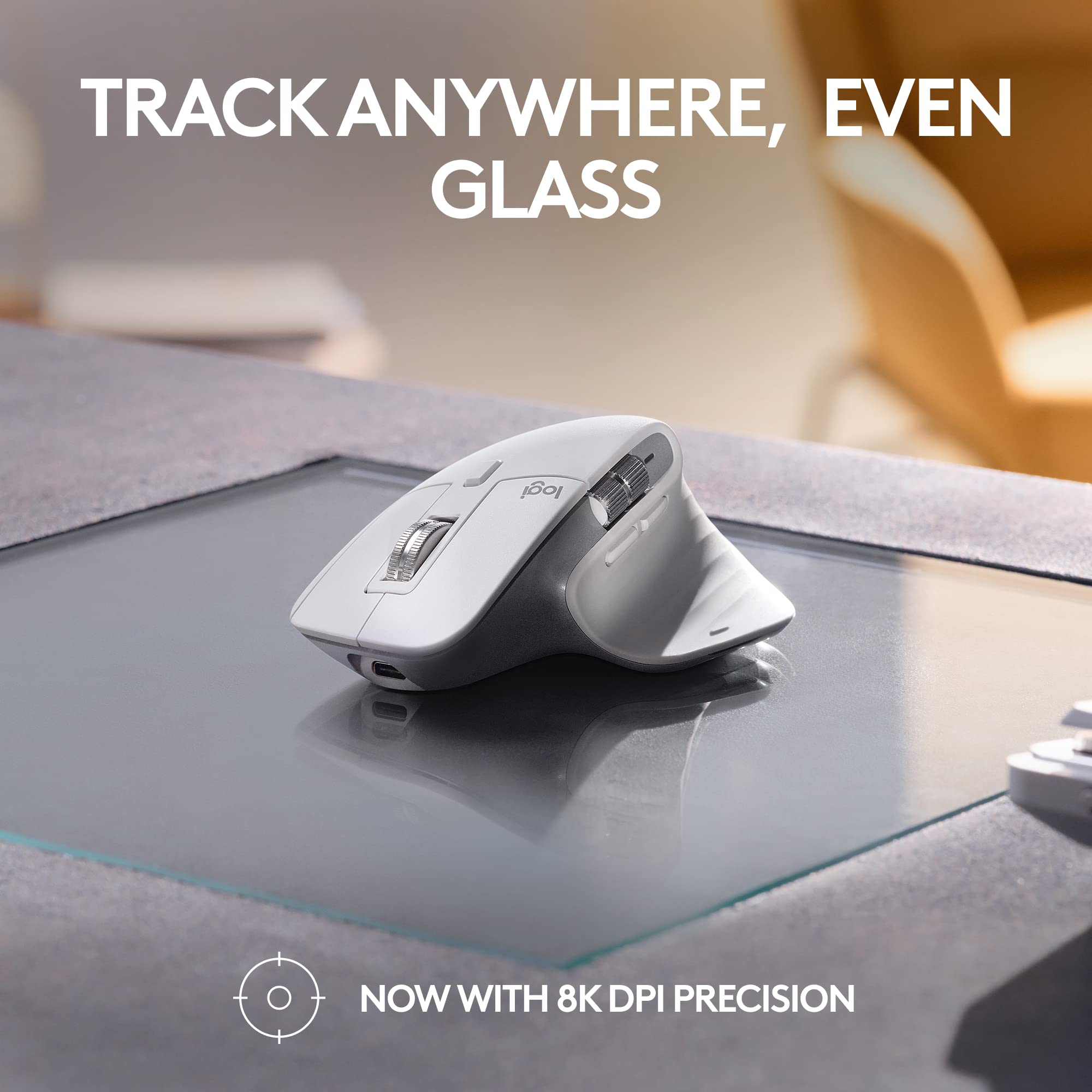Logitech MX Master 3S Wireless Bluetooth Mouse for Mac - Ultra-Fast Scrolling, Ergonomic Design, 8000 DPI, Silent Clicks, Glass Tracking, USB-C Charging - Compatible with Apple MacBook, iPad - Pale Grey - Perfect for Office Work, Graphic Design & Video Editing