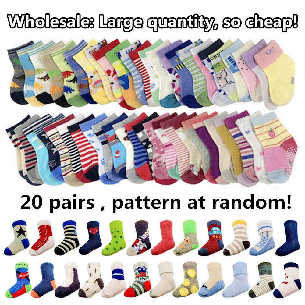 20 Pairs Baby Boy & Girl Cotton Socks Bulk Wholesale - Soft Toddler Kids Socks Bundle with Random Patterns - Perfect for Daily Wear, Playtime & Gift Giving