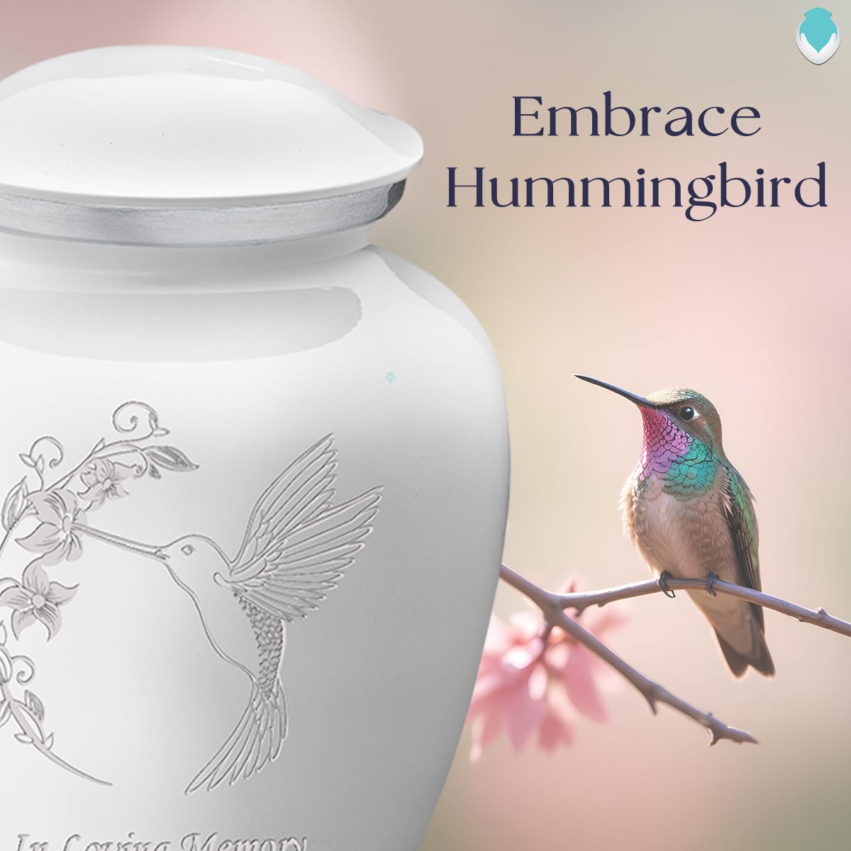 Personalized Hummingbird Cremation Urn for Adults - Large White Funeral Urn for Ashes with Double-Sided Engraving - Holds 200 lbs - Perfect for Memorial Services & Home Display
