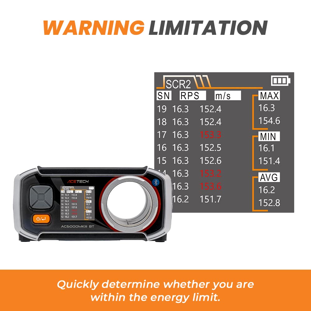 ACETECH AC6000MKIII Airsoft Chronograph - Measures BB Speed from 30 to 400 m/s (98 to 1312 fps) - Digital Shooting Chronometer for Airsoft Guns - Perfect for Field Testing and Tournament Compliance