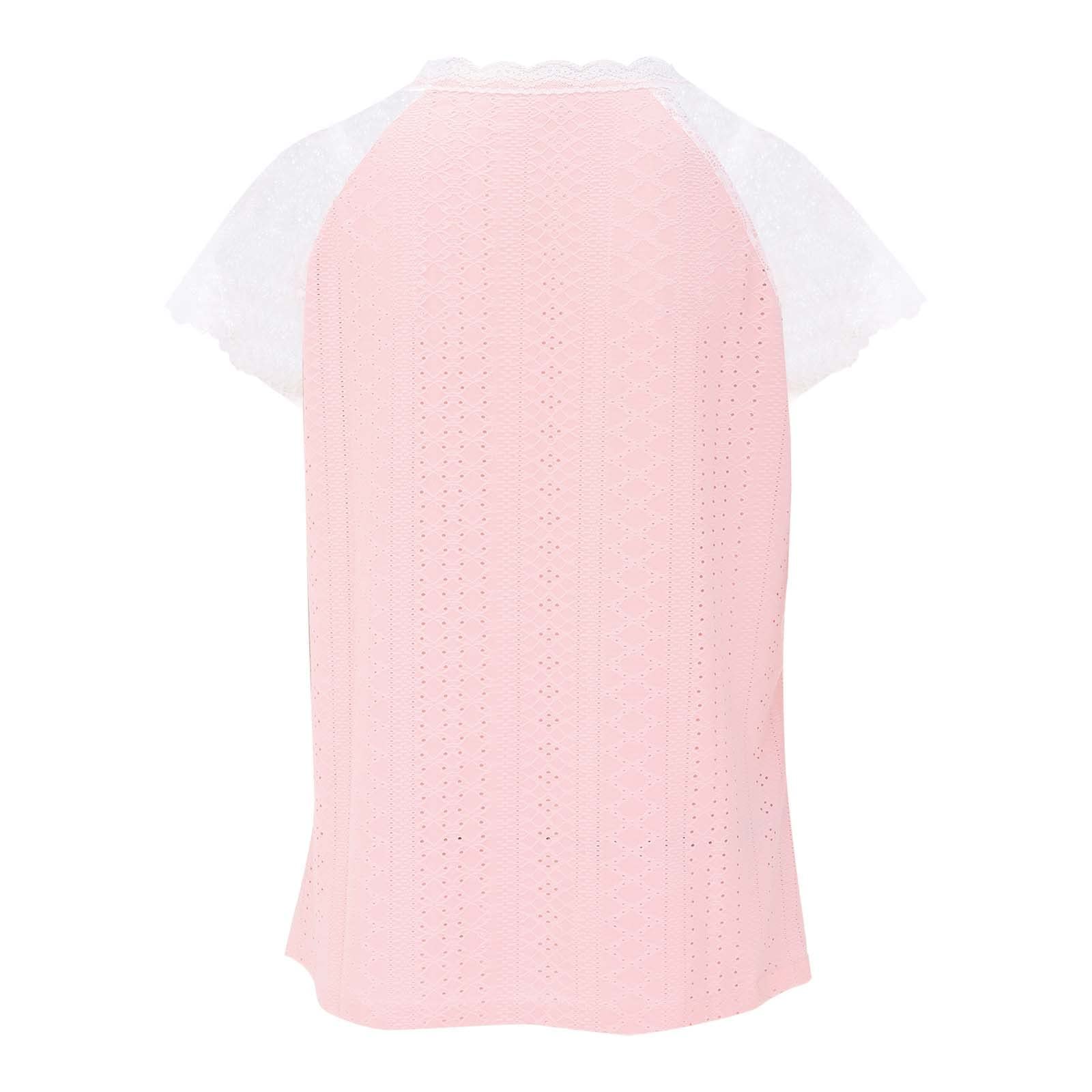 PADON Women's Casual Summer T-Shirt - Lace Patchwork V-Neck Short Sleeve Blouse | Loose Fit Tops for Women | Perfect for Daily Wear, Office, and Weekend Outings