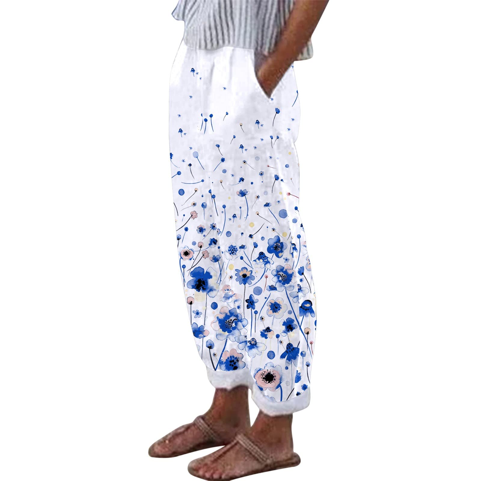 Women's Casual Summer Pants with Butterfly Print & Pockets - Office Work Pants for Women, Plus Size Comfort - Perfect for Business Casual, Outdoor Activities & Everyday Wear