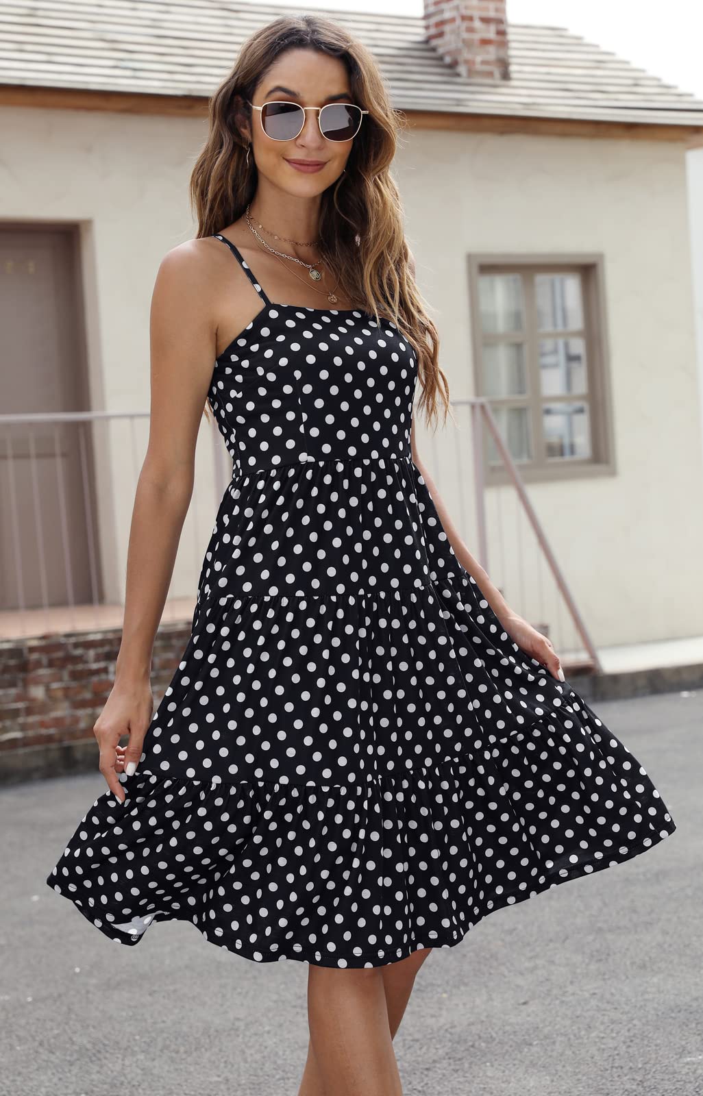 Berydress Women's Summer Spaghetti Strap Tiered Midi Dress - Wedding Guest, Casual Beach & Sun Dress - Flowy Ruffle Cotton Black Dress for Outdoor Parties, Vacations & Date Nights