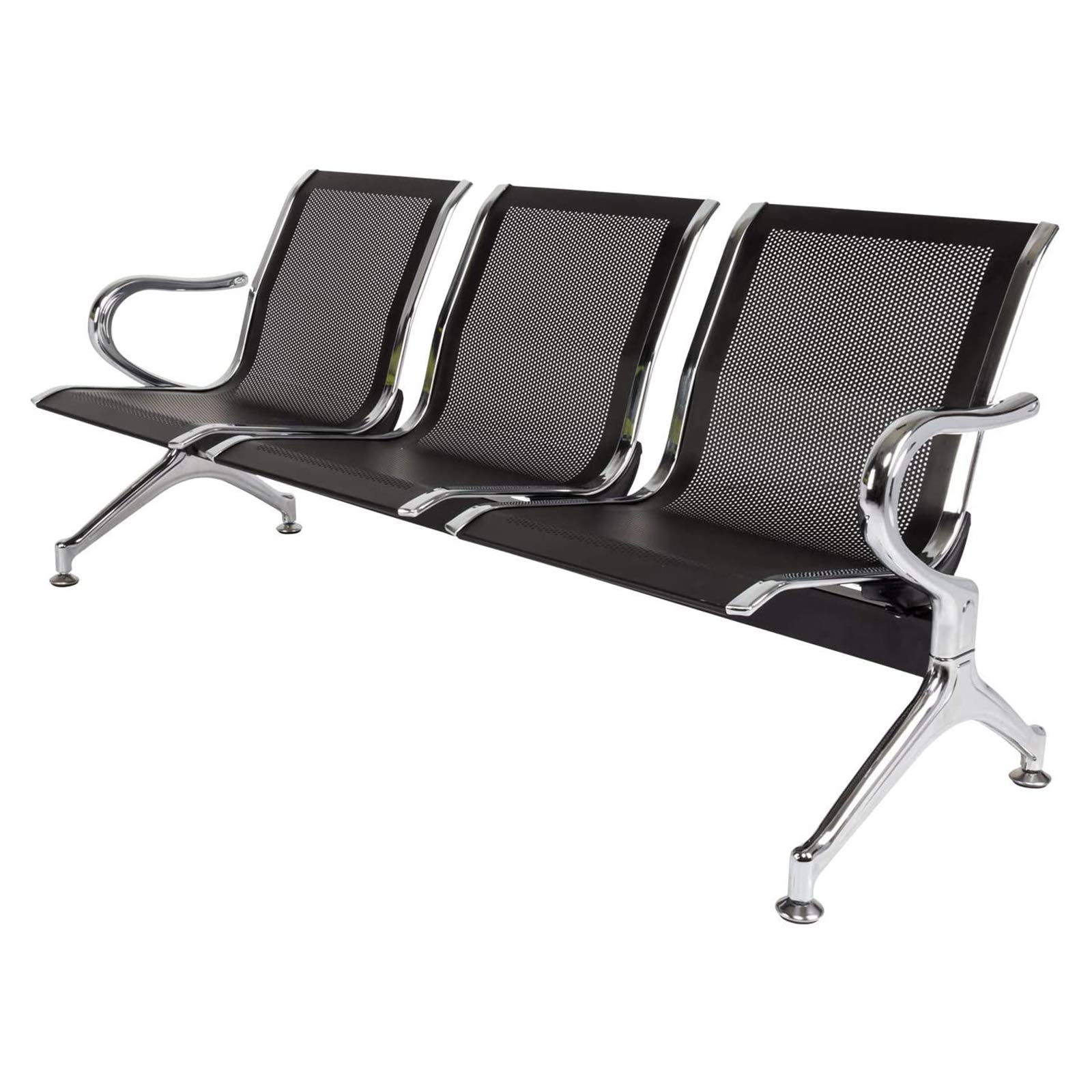 Peach Tree Airport Reception Waiting Room Chair with Arms - 3-Seater Black Office, Barber, Bank, Hospital & Market Bench - Perfect for Waiting Areas, Lobbies & Public Spaces