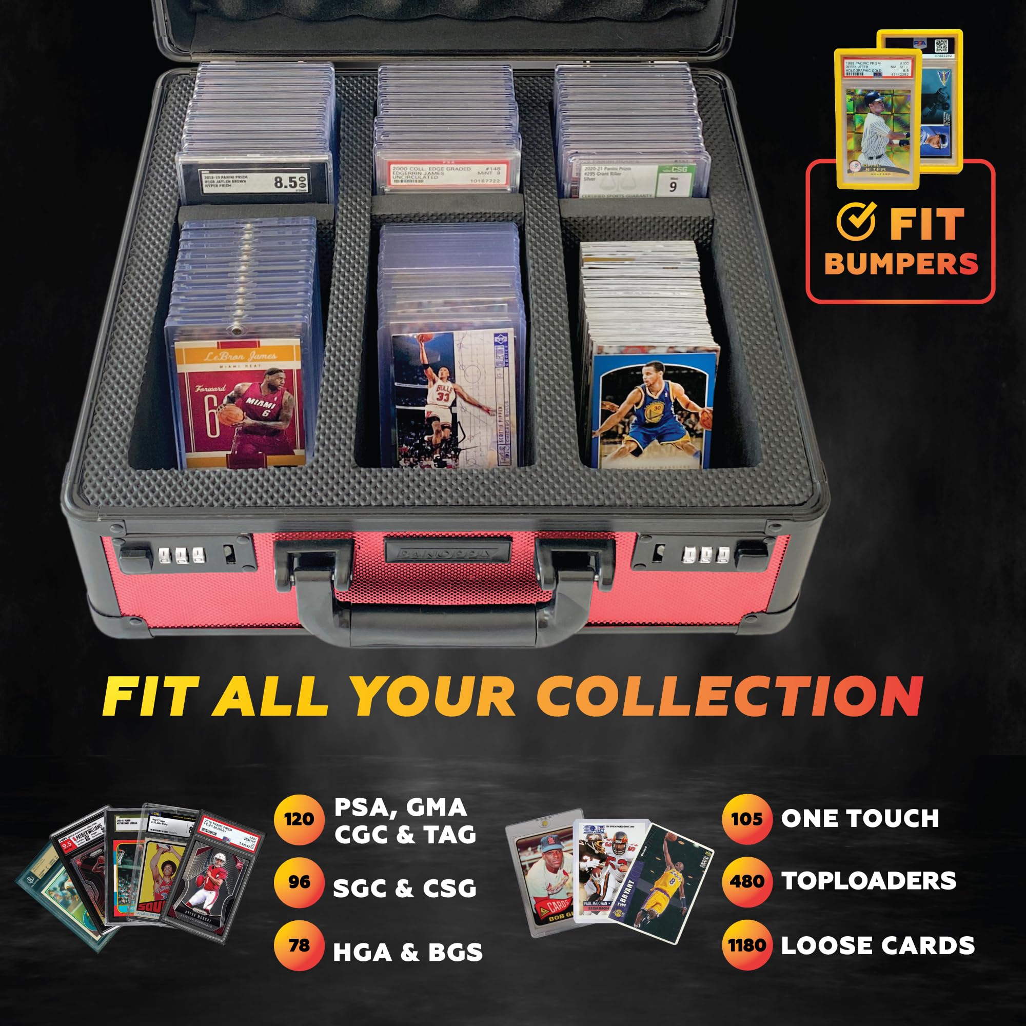 PANOPPLY 120+ 3-Row PSA Graded Card Storage Box - Baseball & Sports Card Holder Case for PSA Slab Protection | Perfect for Collectors, Trading Card Organization & Display (Red)