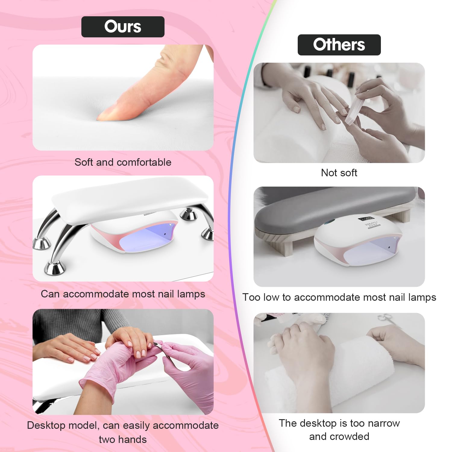 Professional Nail Tech Arm Rest with Soft Microfiber Leather - Ergonomic Hand Support for Salon & Home Manicures, Includes Nail Table Mat - Perfect for Relaxing Arms During Gel, Acrylic & Pedicure Services