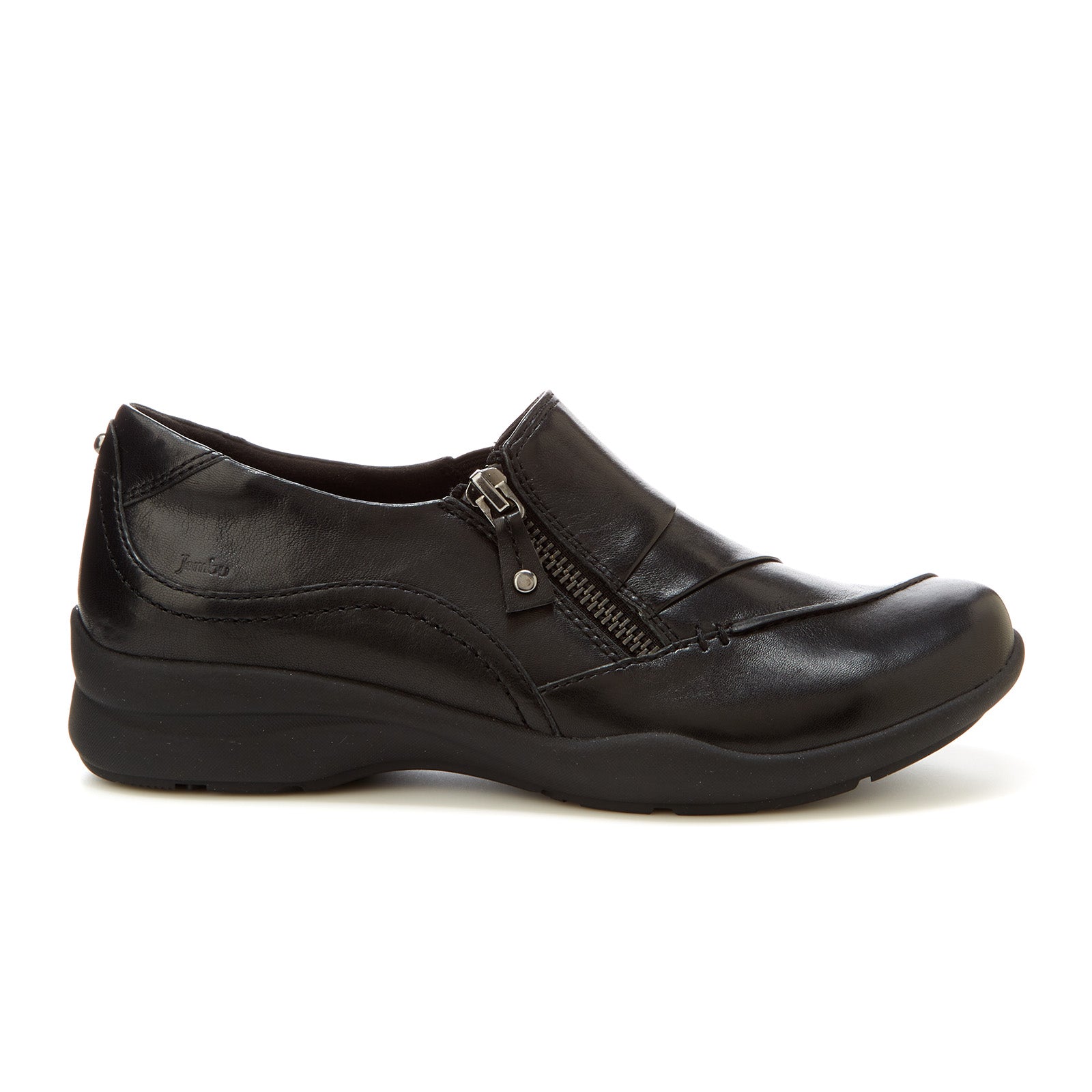 Jambu Thea Slip On Women's Shoes - Black Leather Comfortable Slip-On Sneakers for Walking, Travel & Casual Wear