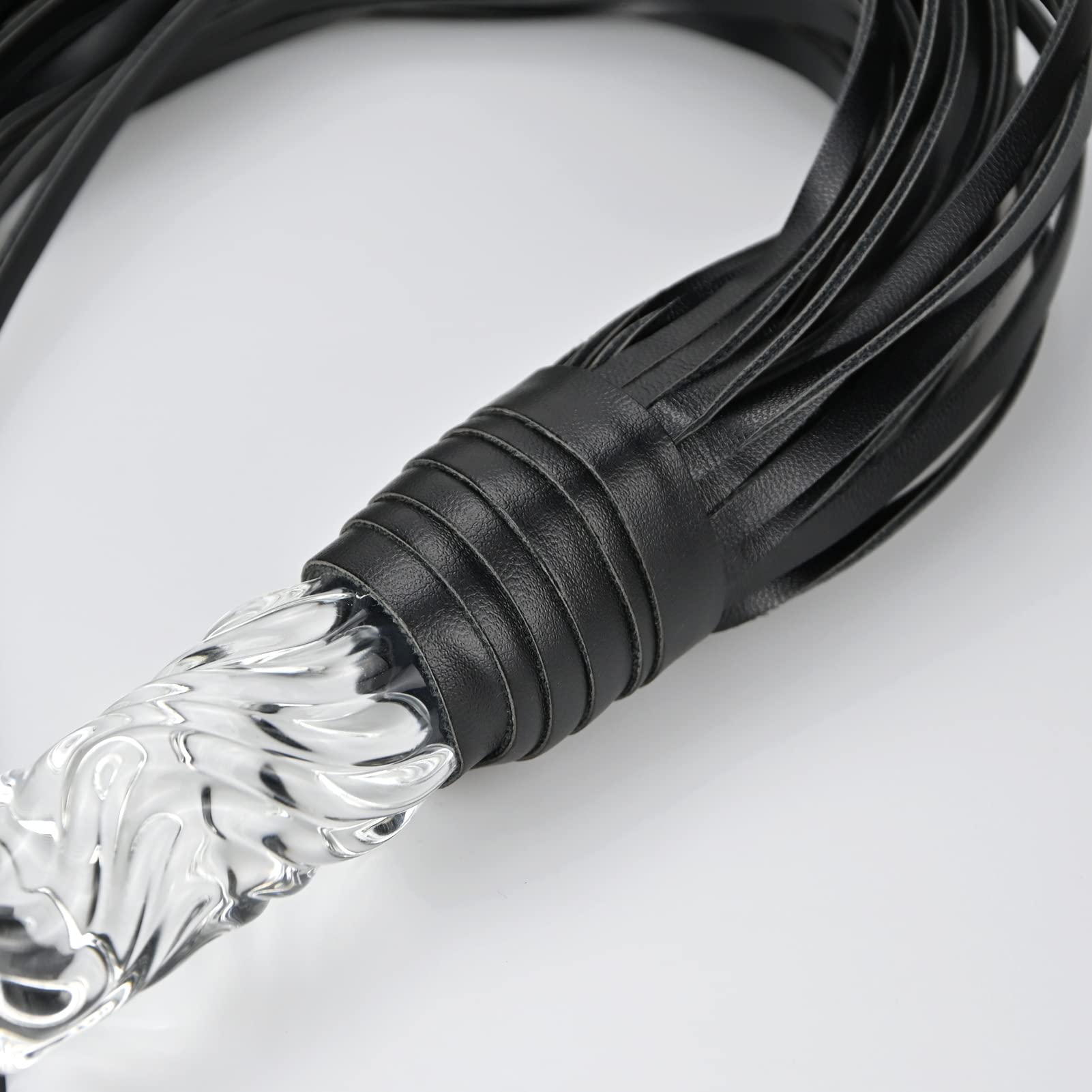 Romi Fetish Leather Whip with Glass Pleasure Wand - BDSM Toy for SM Play, Anal Sex & Masturbation | Sensual Couples Play & Solo Pleasure