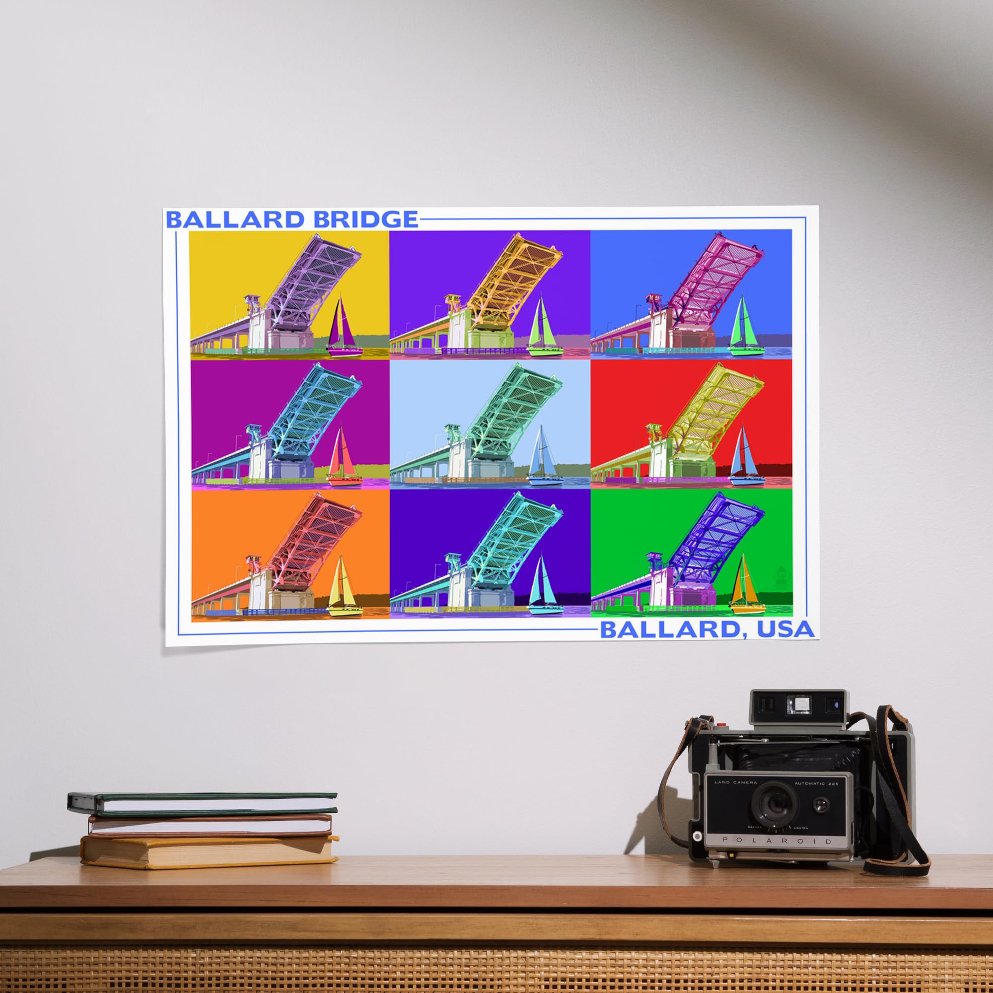 Lantern Press 16x24 Inch Giclee Art Print - Ballard Bridge Seattle WA Pop Art Wall Decor for Living Room, Office & Gift