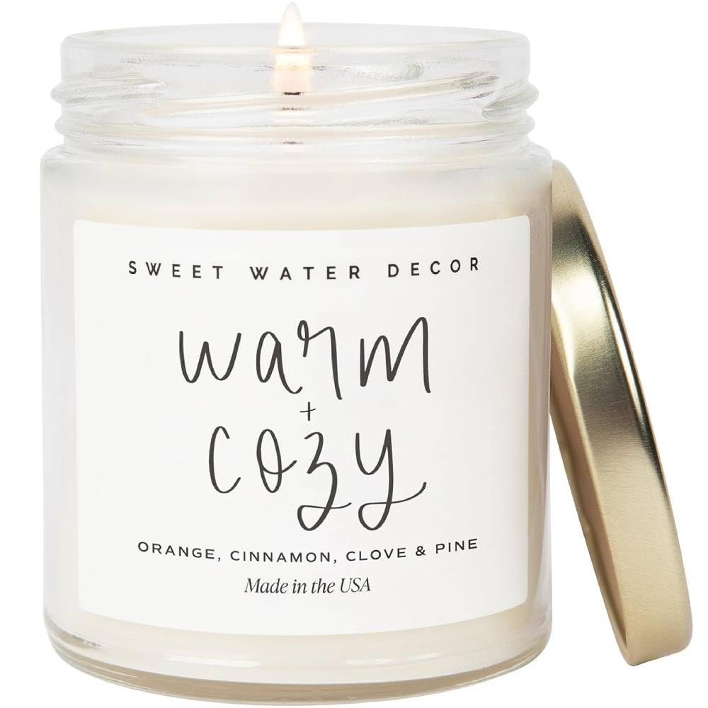 Sweet Water Decor Warm & Cozy Winter Scented Candle - Pine Cinnamon & Fir Aroma, Orange Scented Soy Candle for Home Decor | 40-Hour Burn Time, 9oz Clear Jar | Made in USA | Perfect for Holiday Gifts, Cozy Evenings & Winter Home Fragrance