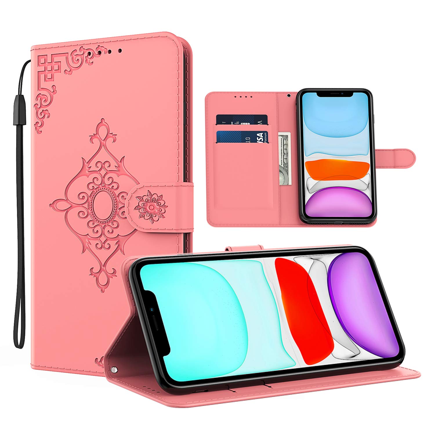 IVY Mirror Flower Wallet Case for Sony Xperia L1 - Pink Floral Design with Card Slots & Mirror - Perfect for Women's Everyday Use, Shopping & Travel