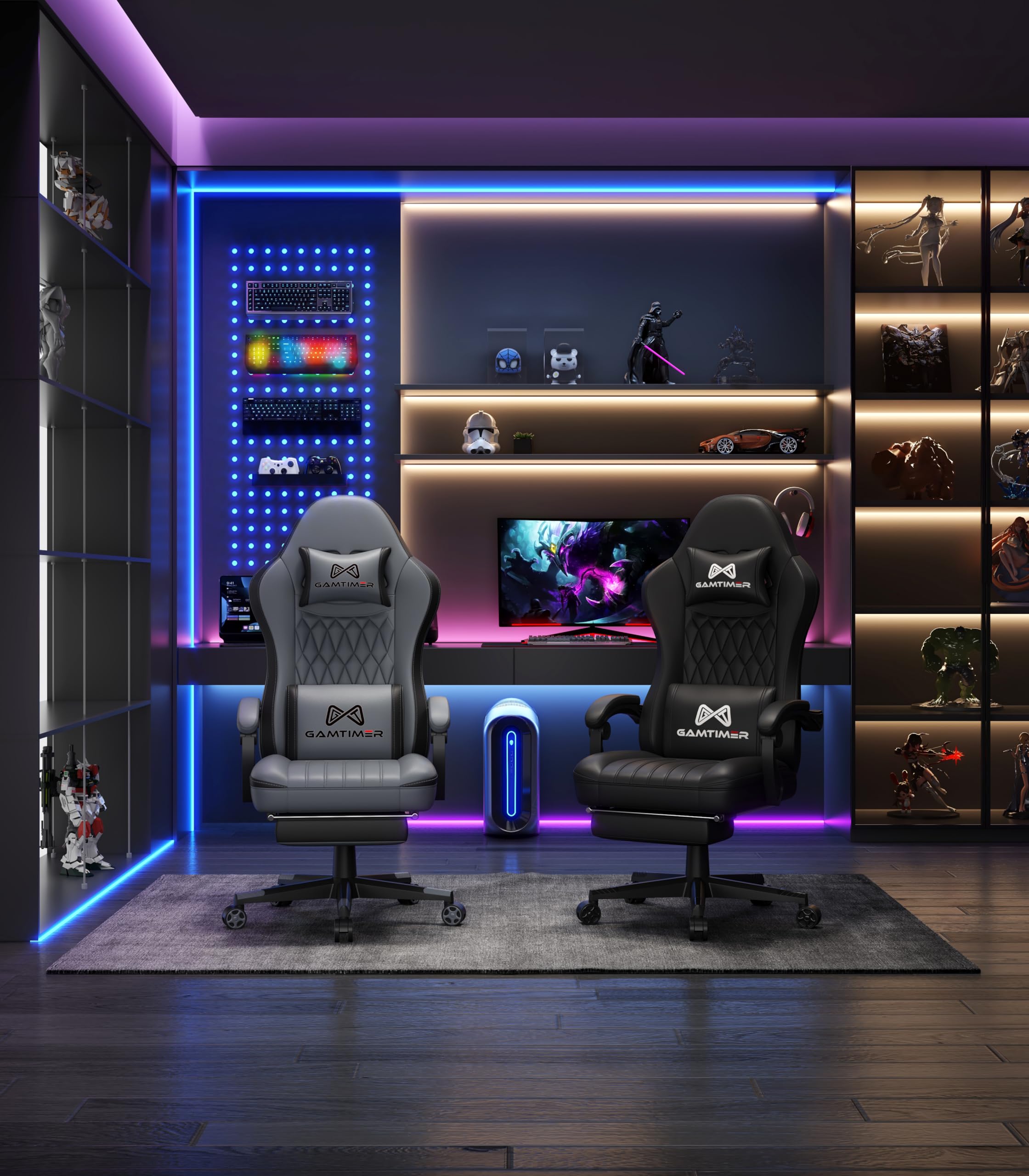 Ergonomic Gaming Chair with Footrest & Lumbar Support - 155° Reclining High Back Office Chair for Adults & Kids (Grey+Black) - Perfect for Gaming, Working & Home Office Use
