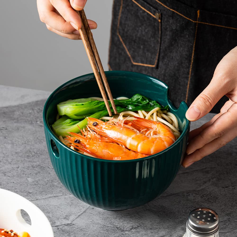 Premium Ceramic Ramen Bowl Set with Matching Chopsticks - 28oz Asian Noodle Soup Bowl for Udon, Soba & Pho - Microwave & Dishwasher Safe - Perfect for Home Dining, Restaurant Style Meals & Gift Giving