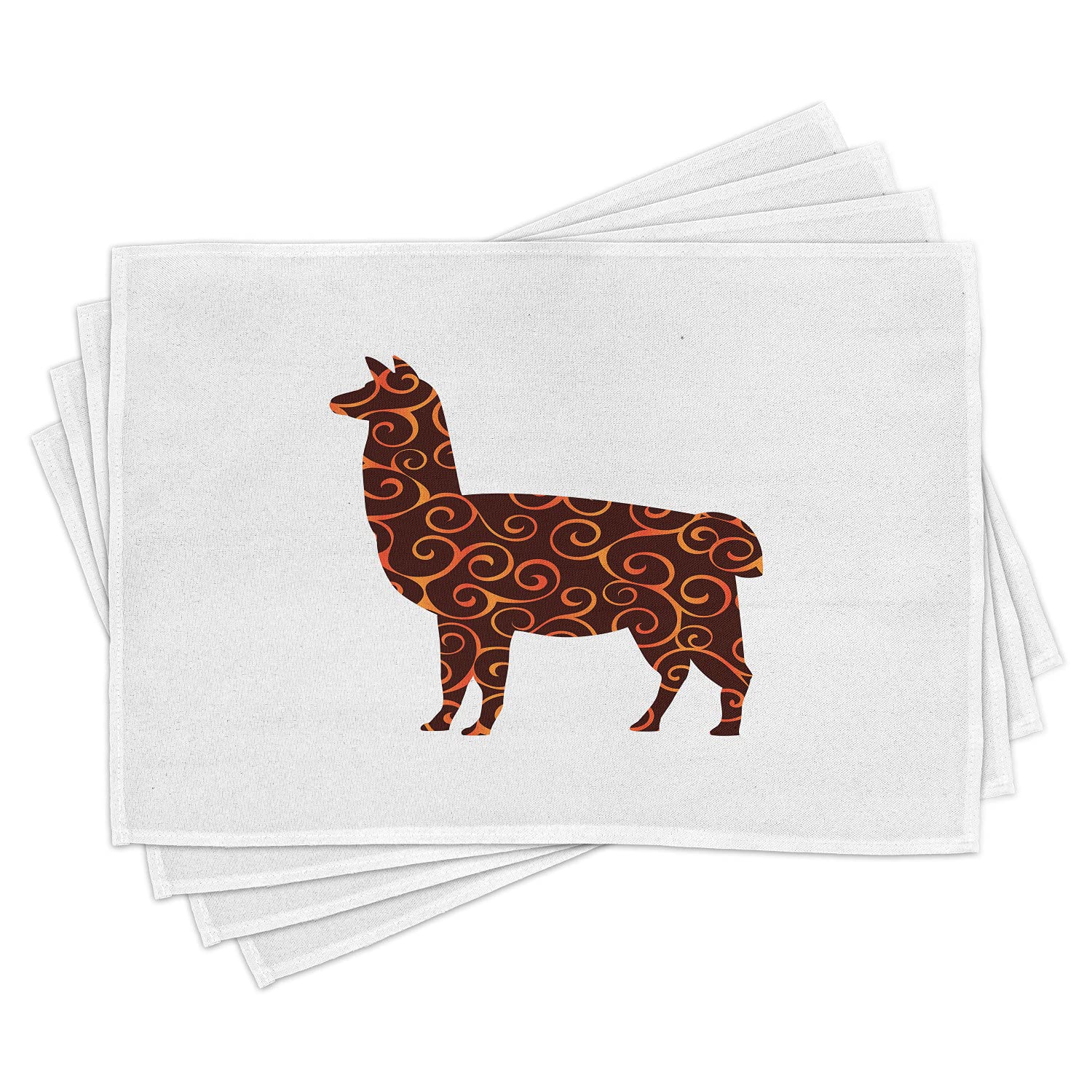 Ambesonne Llama Place Mats Set of 4 - Abstract Alpaca Design with Swirled Lines, Washable Fabric Table Mats for Dining Room & Kitchen Decor in Orange Brown | Perfect for Holiday Dinners, Family Gatherings & Southwestern Theme Parties