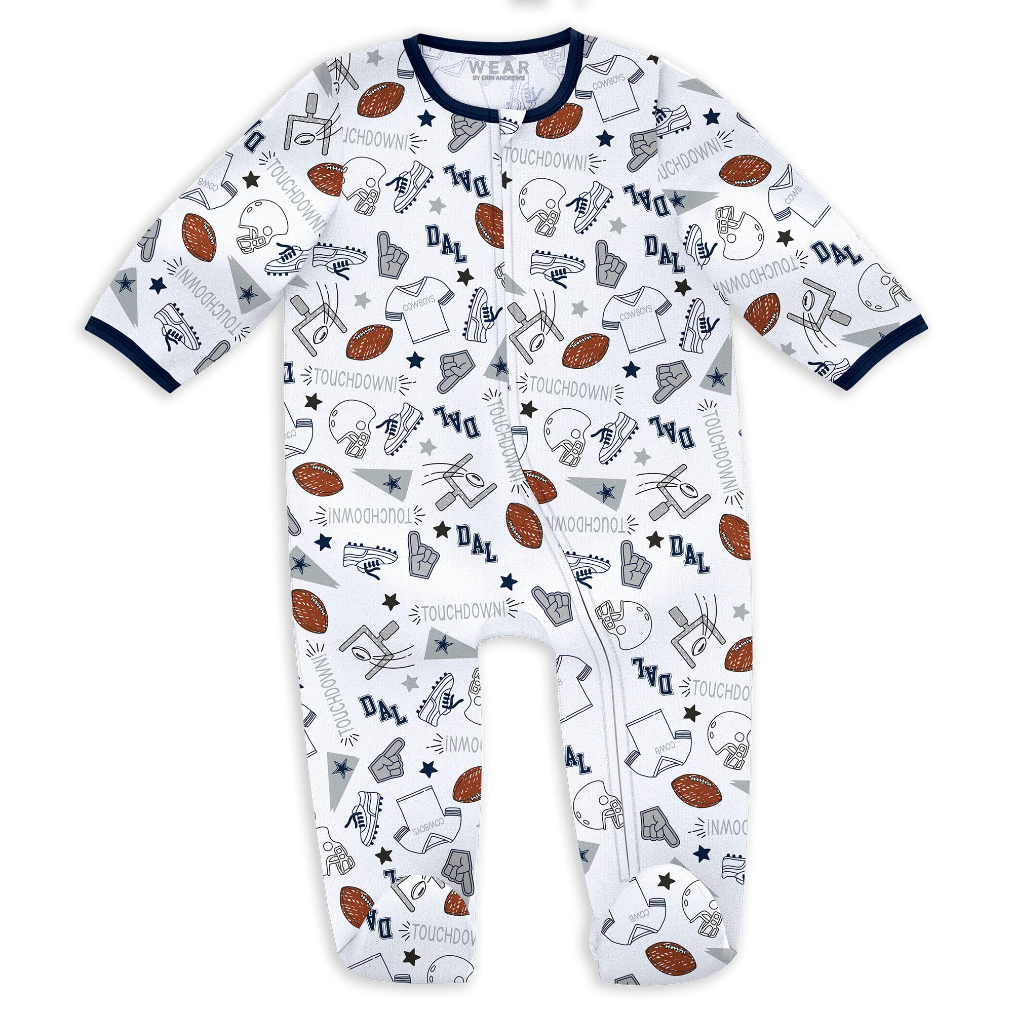 WEAR by Erin Andrews Newborn & Infant NFL Sleep & Play Set - Soft Cotton Baby Football Pajamas for Boys & Girls - Perfect for Game Day, Nursery Photos & Gifts