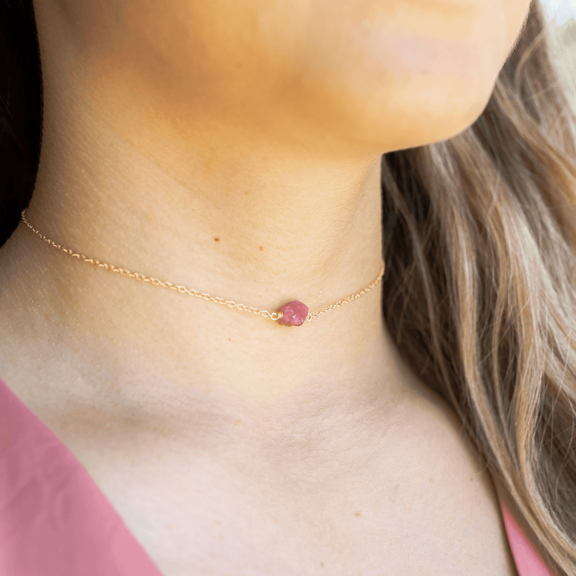 Natural Raw Pink Tourmaline Crystal Nugget Choker Necklace - Healing Stone Jewelry for Women, Spiritual Gift, Boho Style Accessory | Perfect for Meditation, Yoga & Energy Healing