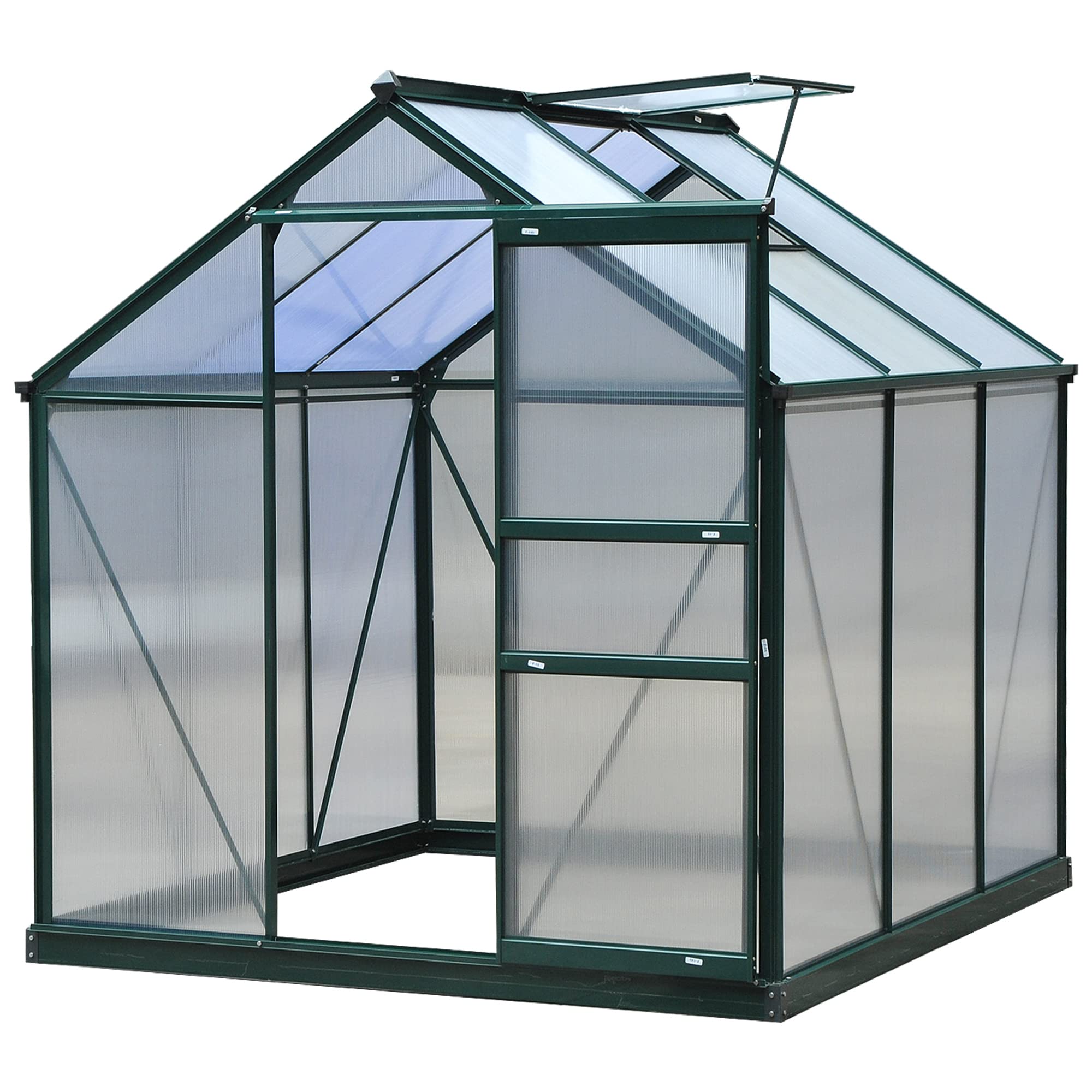 Outsunny 6x6 ft Polycarbonate Walk-in Greenhouse for Outdoor Gardening - Aluminum Frame with Rain Gutter & Roof Vent - Perfect for Backyard, Patio & Plant Protection (Dark Green) | Grow Vegetables, Flowers & Herbs Year-Round