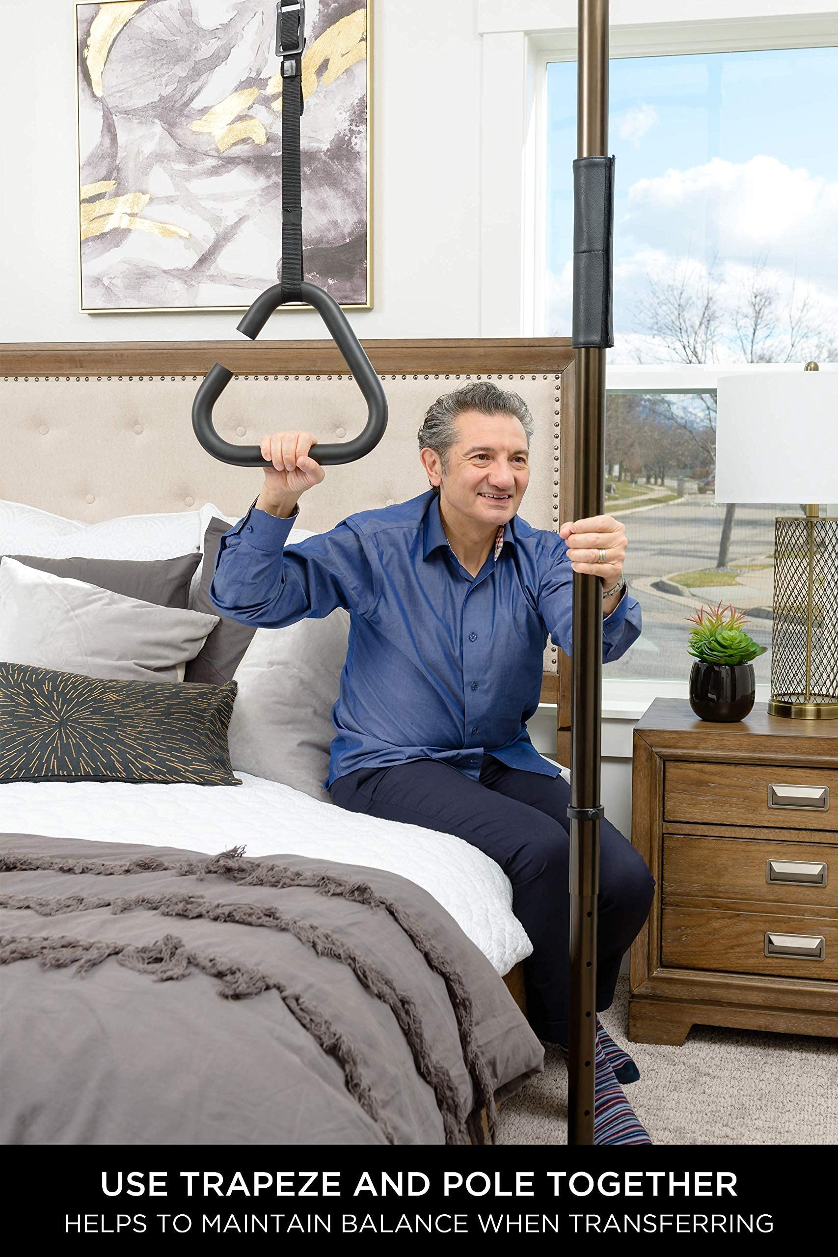 Signature Life Trapeze Grab Bar - Compatible with Signature Life Sure Stand Pole - Durable Graphite Finish - Bathroom Safety Handle for Seniors & Disabled - Shower & Toilet Support Bar