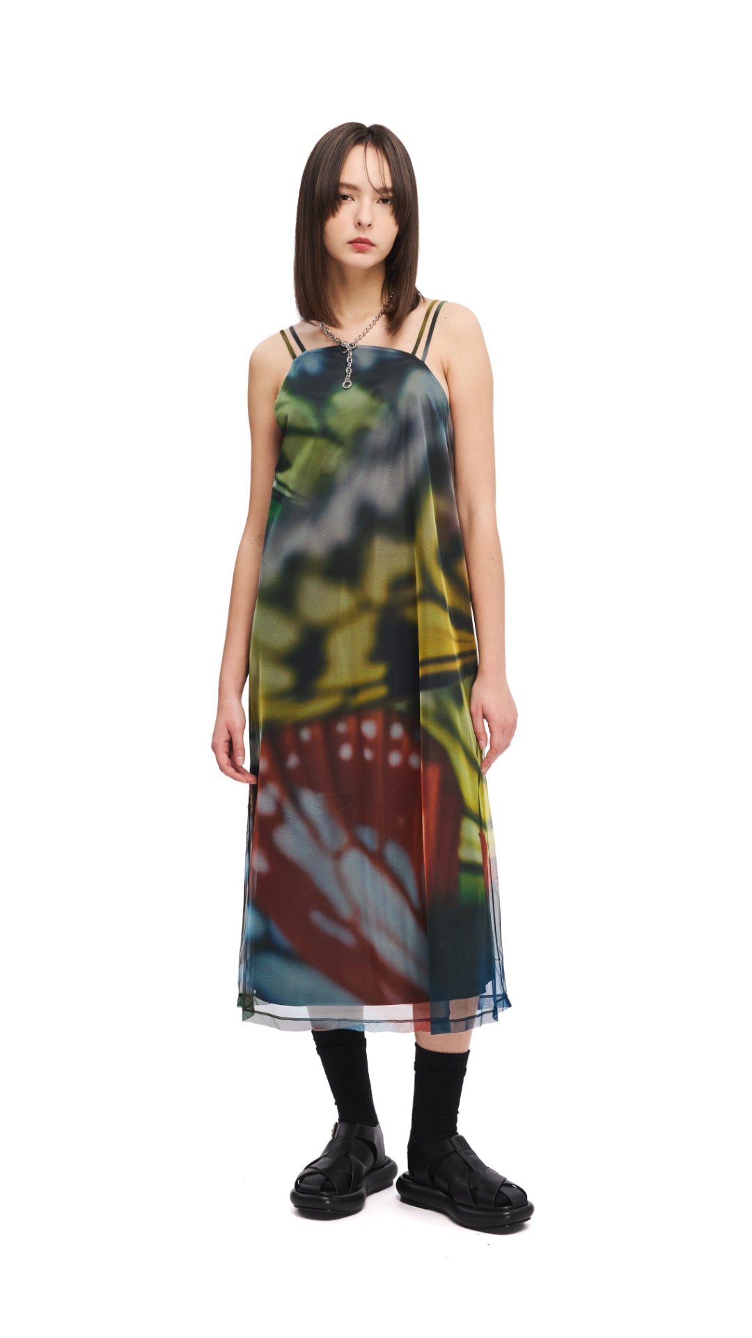 INITIAL X Mika Ninagawa Mesh Dress - Elegant Floral Print Women's Fashion Dress for Parties, Dates & Special Occasions