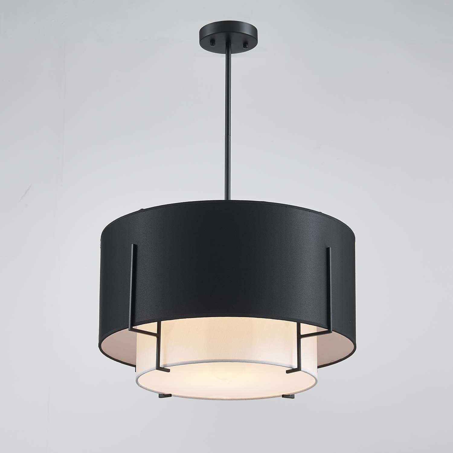 Saint Mossi 4-Lights Modern Farmhouse Chandelier - Black Drum Style Fabric Pendant Light Fixture for Dining Room (H12 x D20, Adjustable Down Rod) - Perfect for Farmhouse, Rustic & Modern Dining Room Lighting Decor