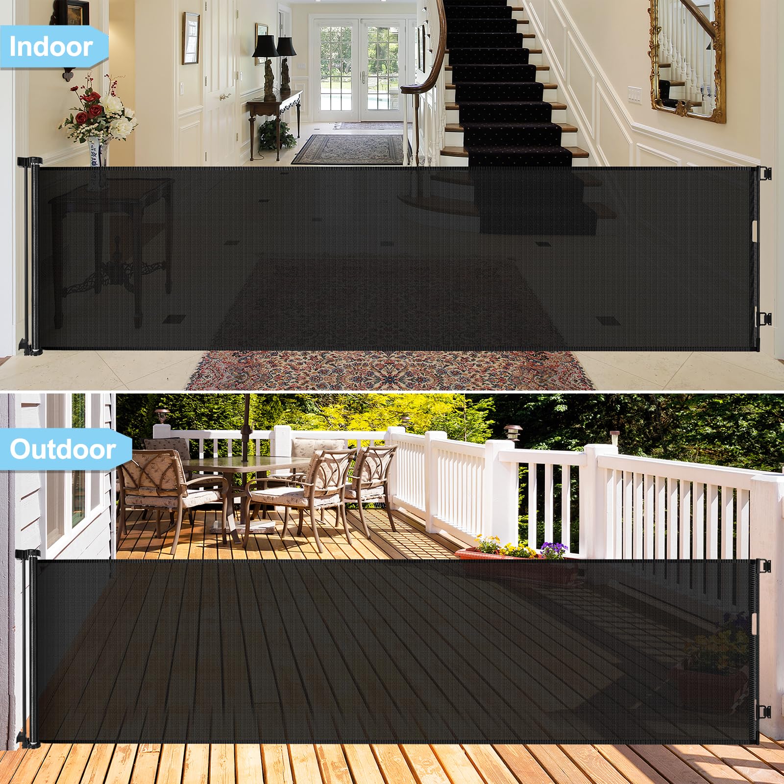 Mom's Choice Awards Winner - 120 Inch Extra Wide Retractable Baby Gate for Large Openings | Indoor & Outdoor Safety Barrier | Perfect for Stairs, Doorways, and Wide Hallways
