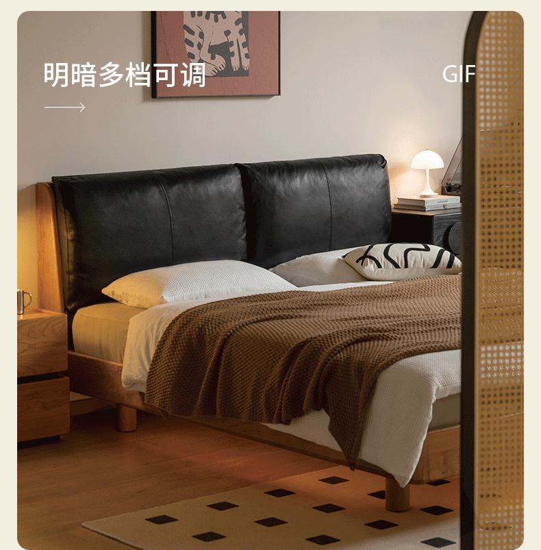 Solid Cherry Wood Leather Upholstered Floating Bed Frame - Modern Platform Bed for Bedroom, Guest Room, or Master Suite