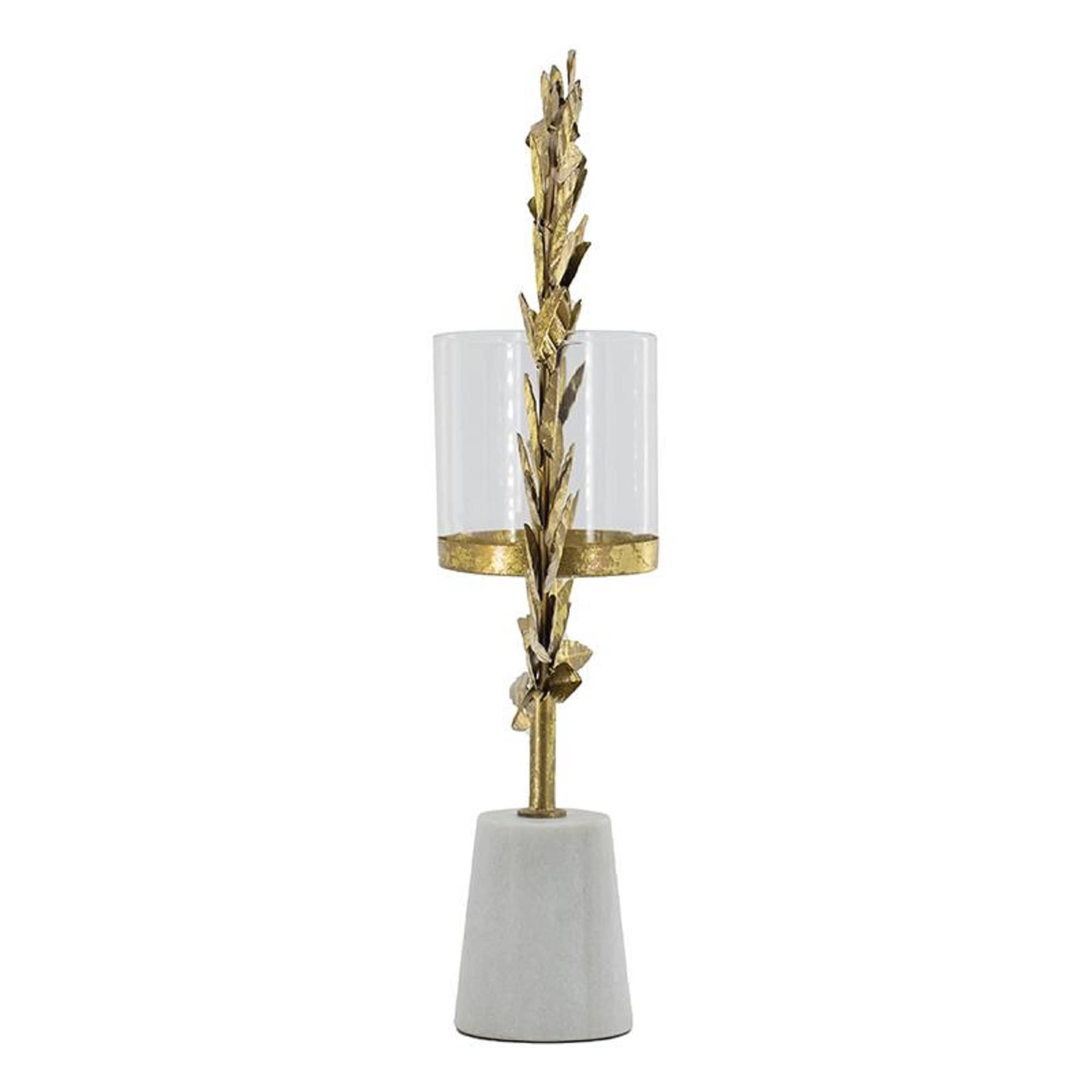 A & B Home 19.7 Inch Gold and White Iron Marble Glass Floral Hurricane with Marble Base - Elegant Home Accent Decor for Living Room, Dining Table, Wedding Centerpiece & Holiday Decoration