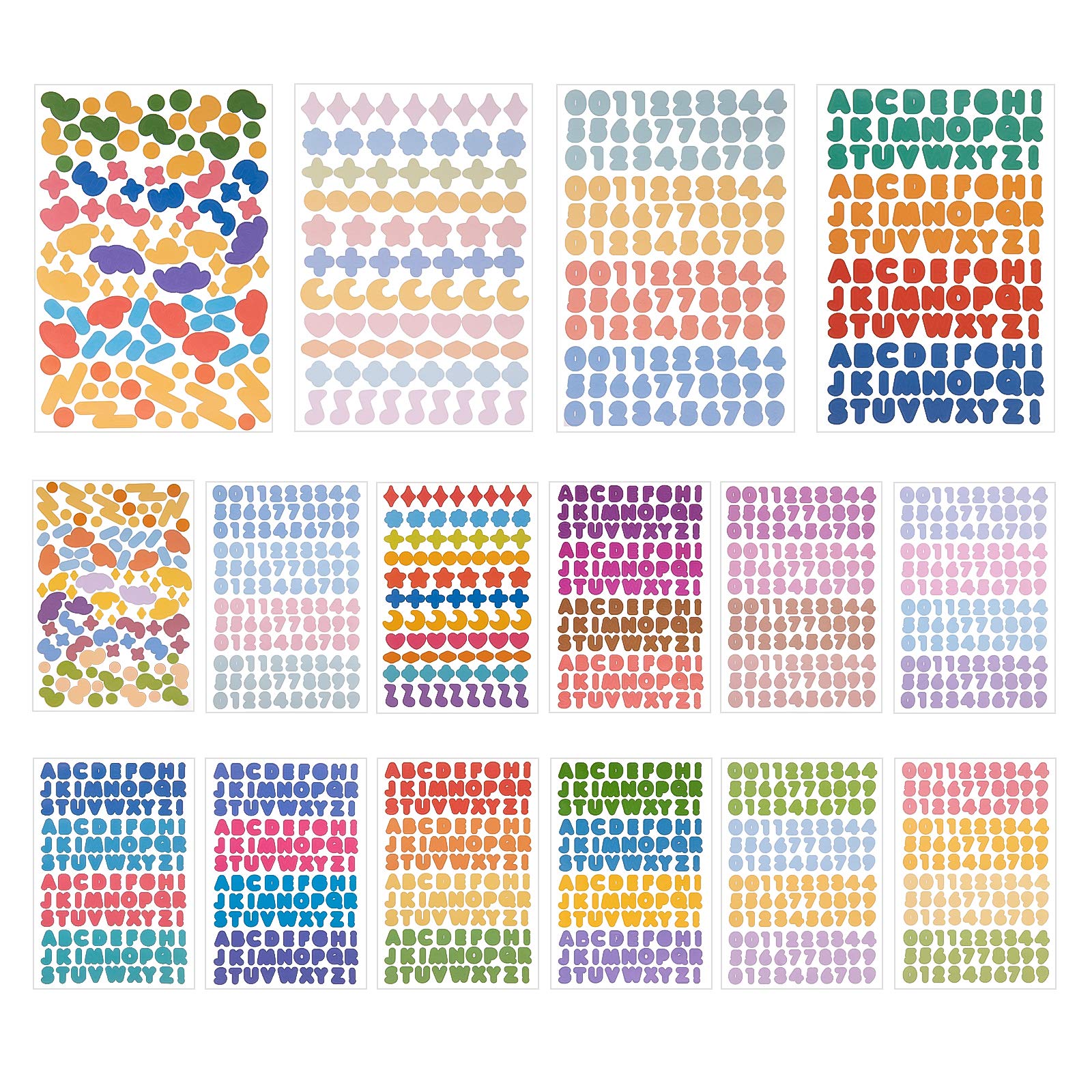 Colorful A to Z Alphabet & Number Stickers - 16 Sheets Self-Adhesive Letter Stickers (2 Sheets/Pack) for Scrapbooking, DIY Crafts, School Projects & Planner Decorations