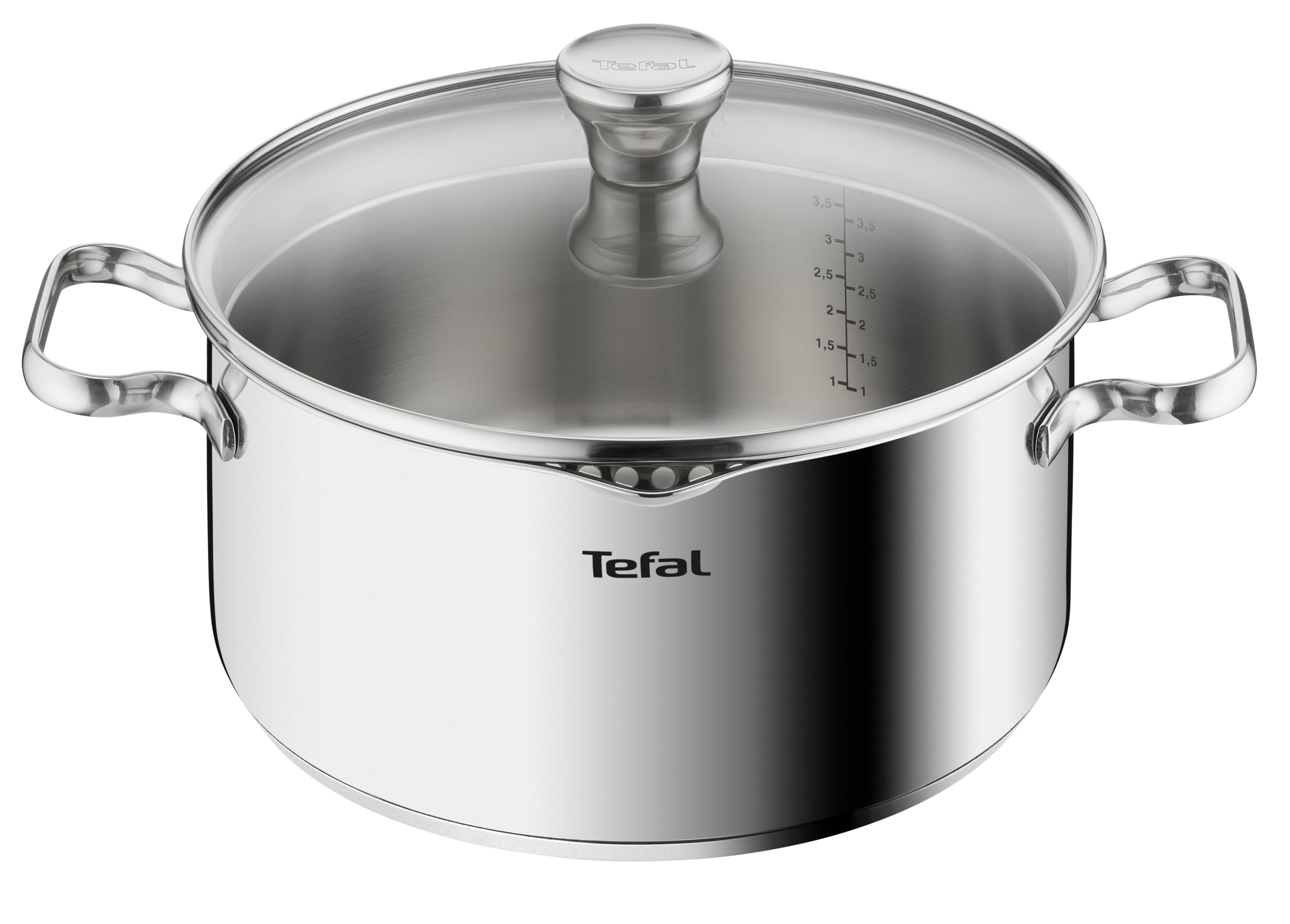 T-Fal 24cm 4.7L Stainless Steel Stockpot with Glass Lid & Steam Vent - Silver | Large Cooking Pot for Soups, Stews & Pasta | Induction Compatible Dutch Oven for Home & Restaurant Use